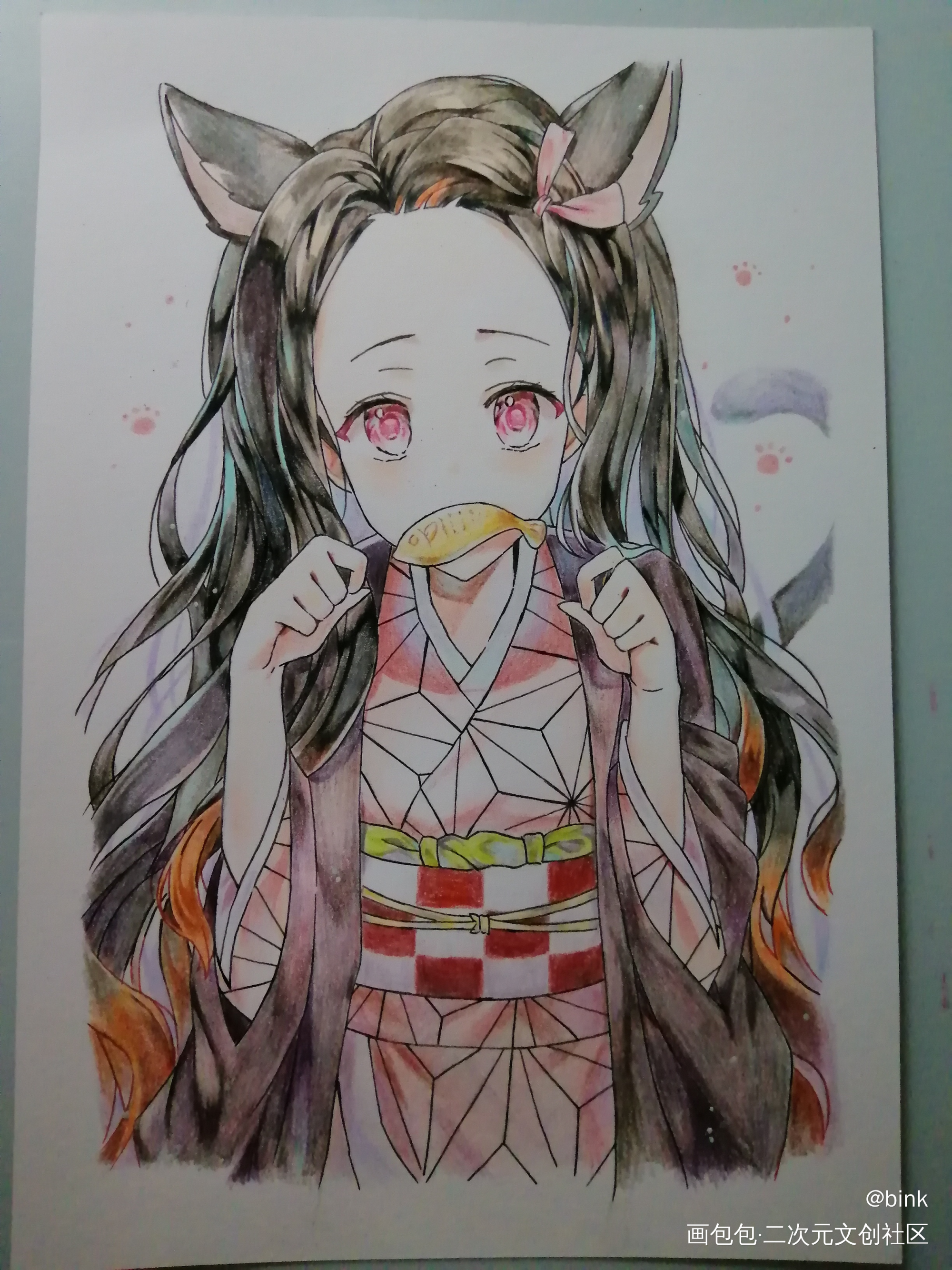 日常（二）_鬼灭之刃灶门祢豆子弥豆子彩铅临摹绘画作品