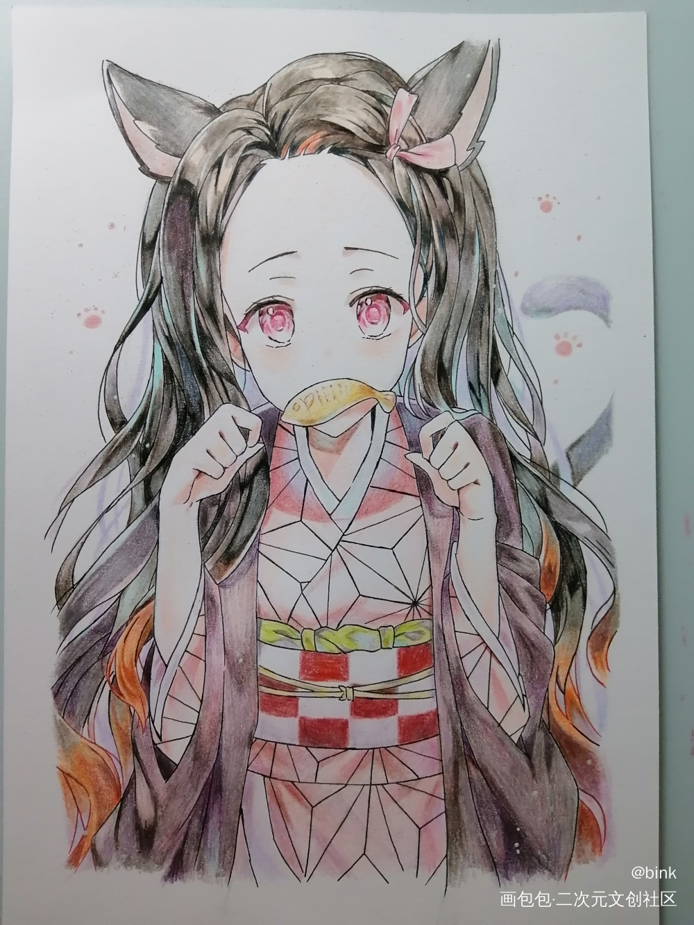 日常（二）_鬼灭之刃灶门祢豆子弥豆子彩铅临摹绘画作品
