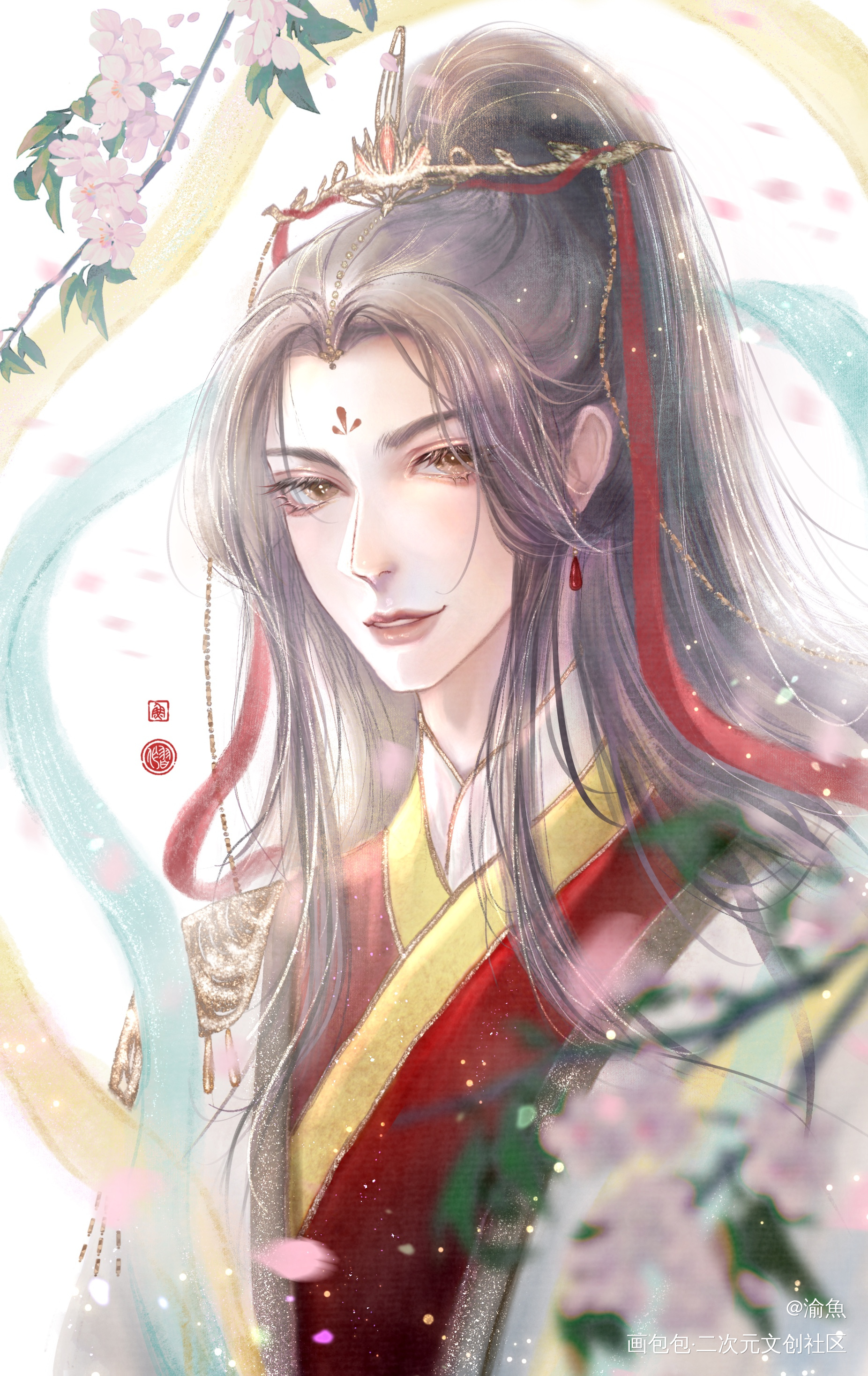 太子悦神_天官赐福花怜谢怜古风半厚涂水彩太子悦神绘画绘画作品