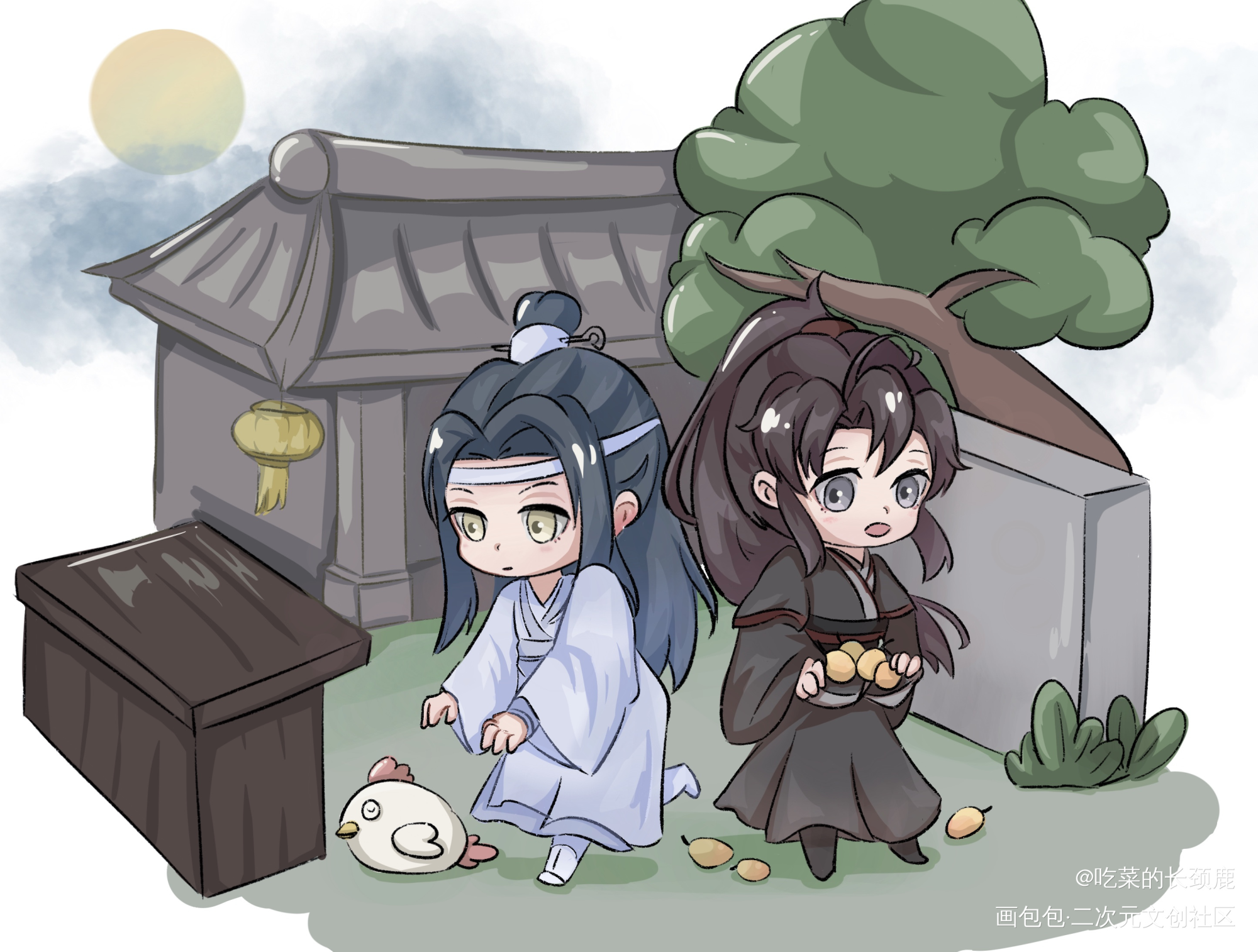 偷鸡摸枣_魔道祖师忘羡蓝忘机魏无羡蓝忘机魏无羡Q版墨香铜臭绘画作品