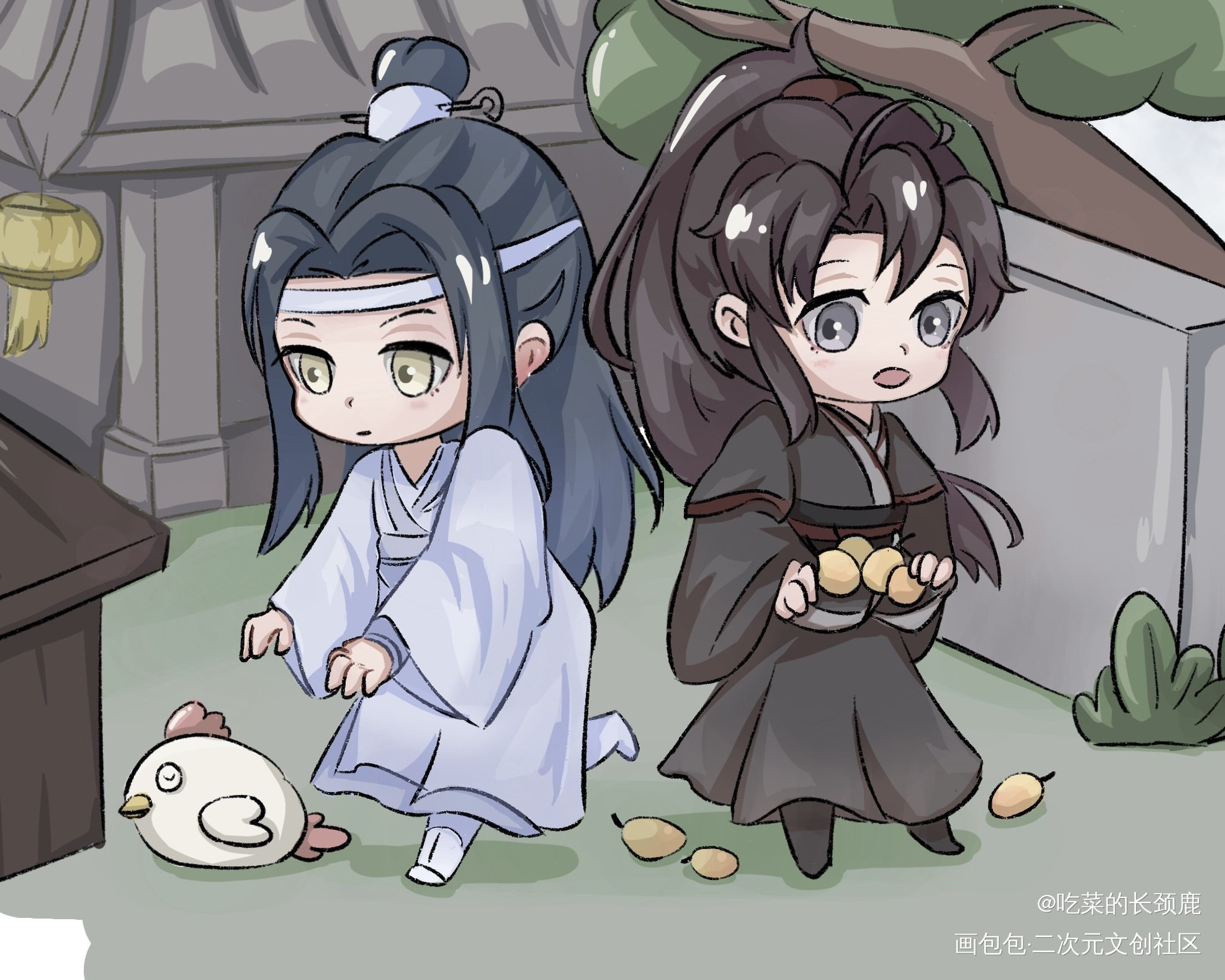 偷鸡摸枣_魔道祖师忘羡蓝忘机魏无羡蓝忘机魏无羡Q版墨香铜臭绘画作品