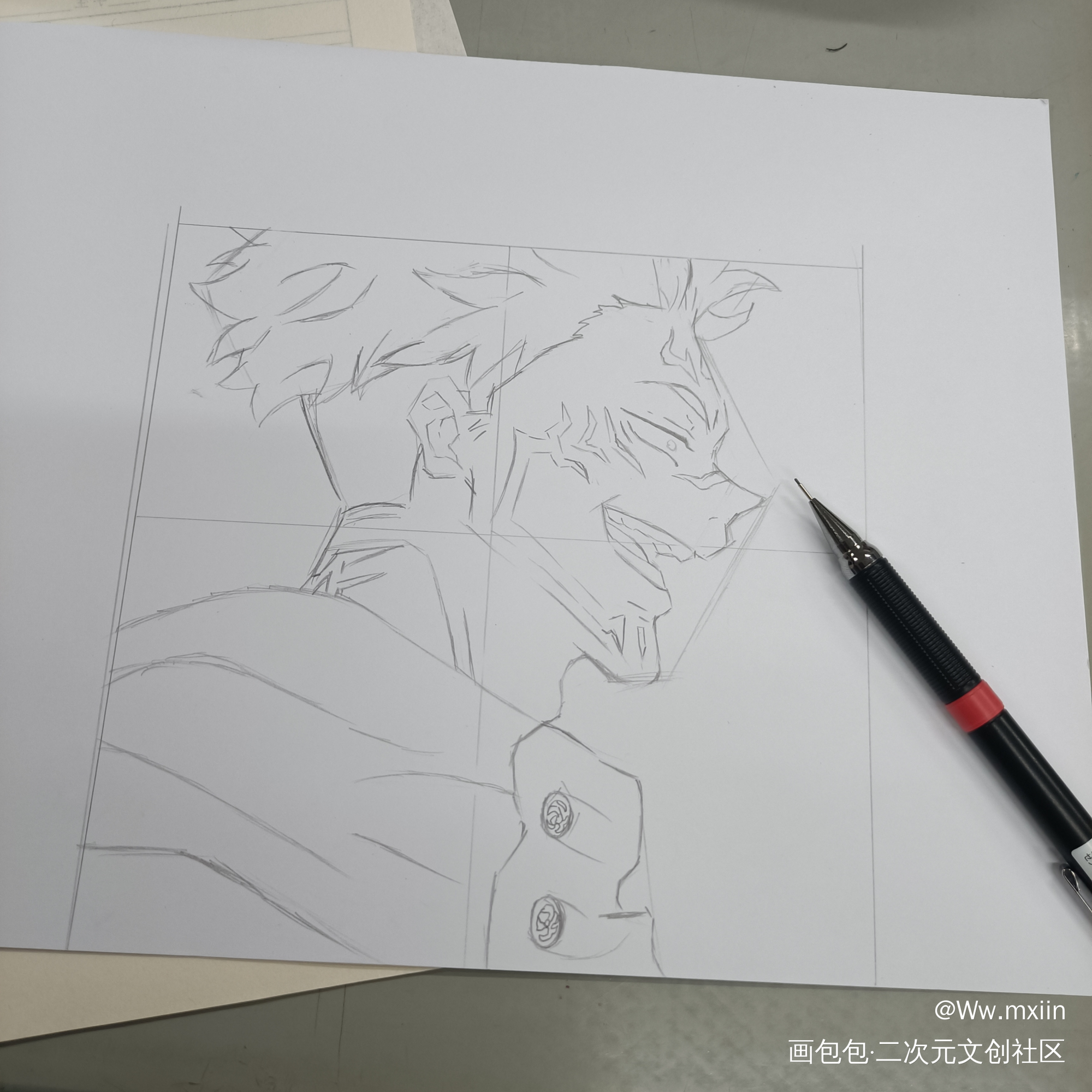_咒术回战两面宿傩铅笔马克笔绘画作品