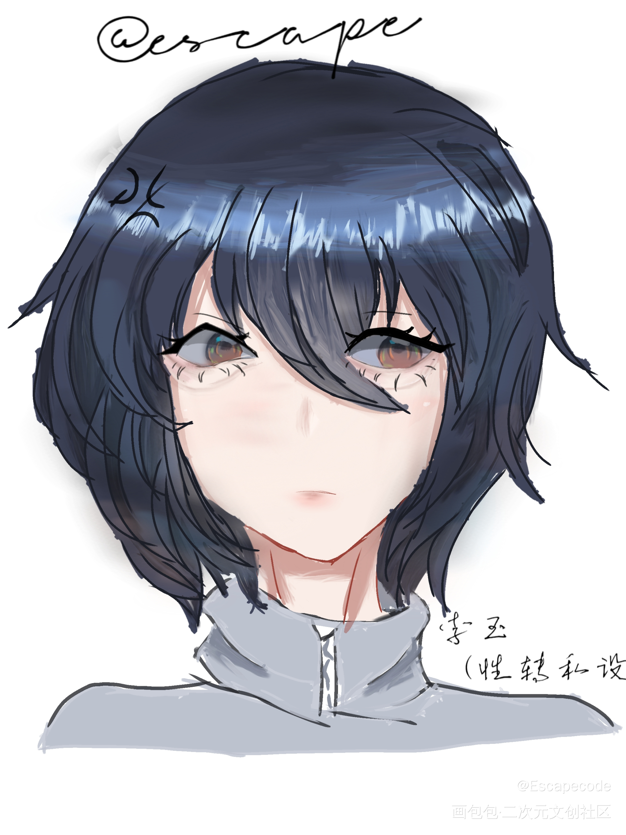 私设_你却爱着一个傻逼李玉指绘摸鱼绘画作品