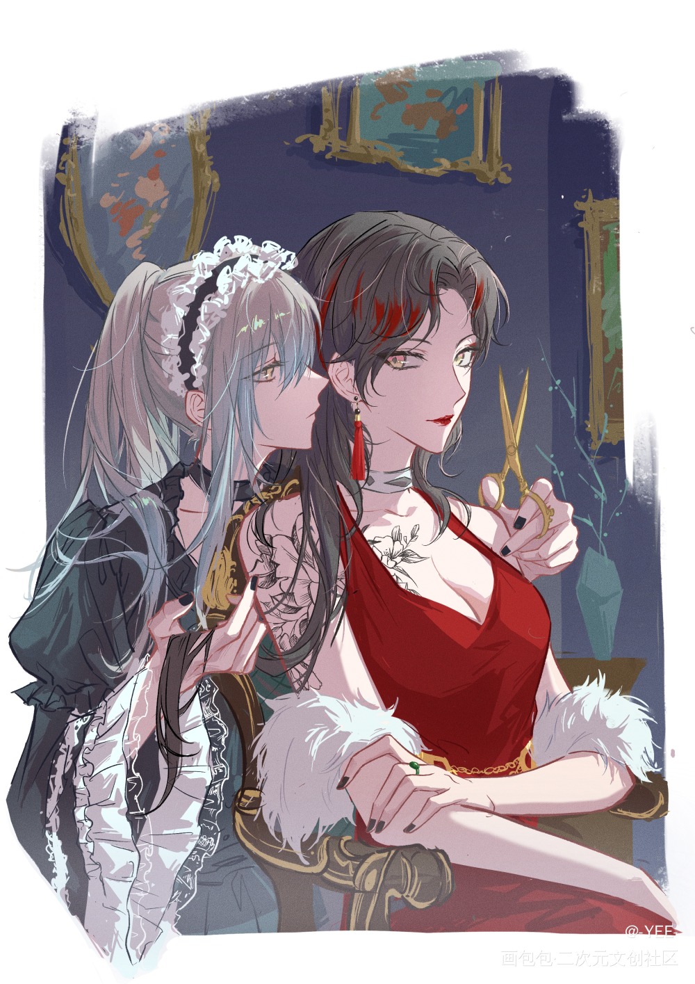 “头发剪短了可不要后悔哦”_彩虹社luxiemikeevelandvoxakumaVtuber绘画作品