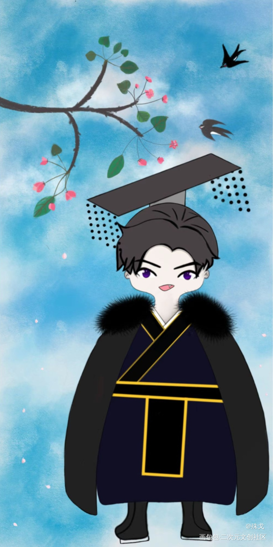 海棠花开_二哈和他的白猫师尊绘画作品