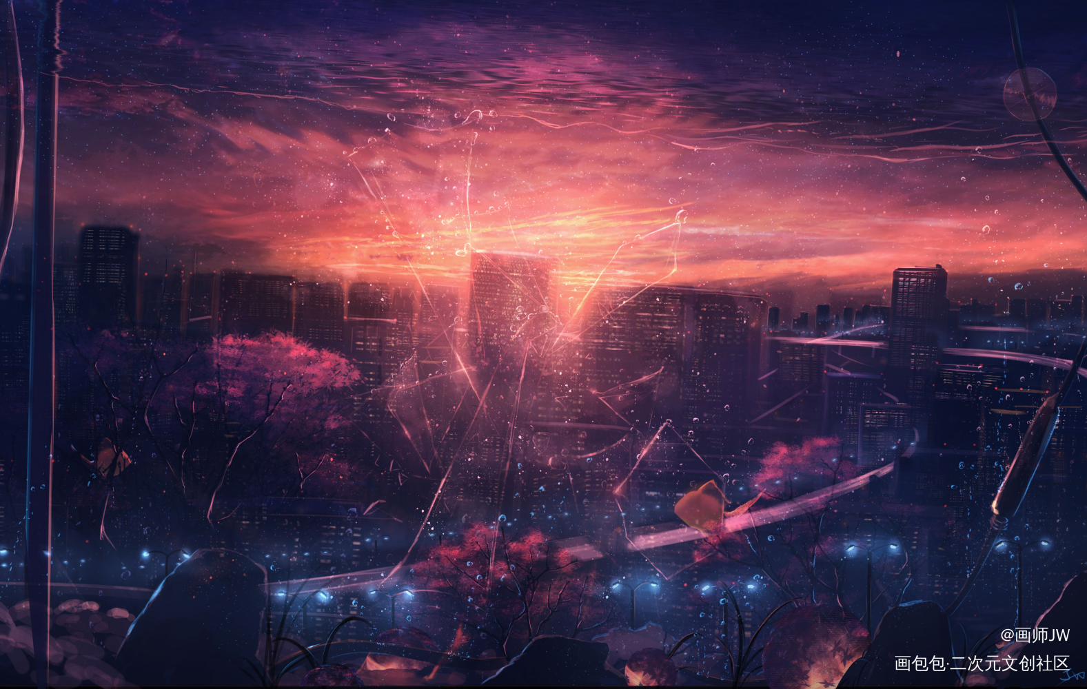 碎裂的光_手绘厚涂日系插画风景板绘插画壁纸绘画原创绘画作品