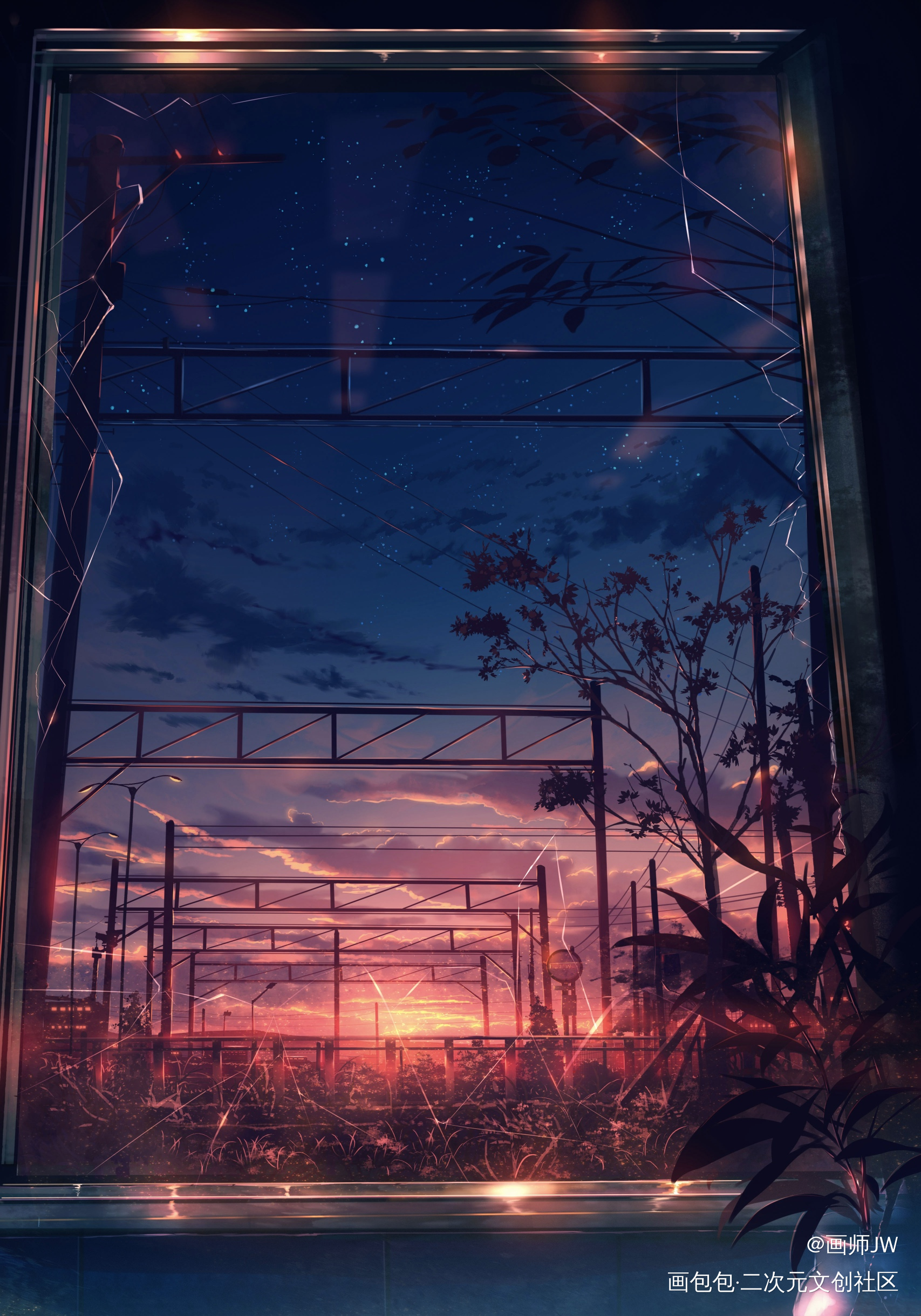 碎裂的光_手绘厚涂日系插画风景板绘插画壁纸绘画原创绘画作品