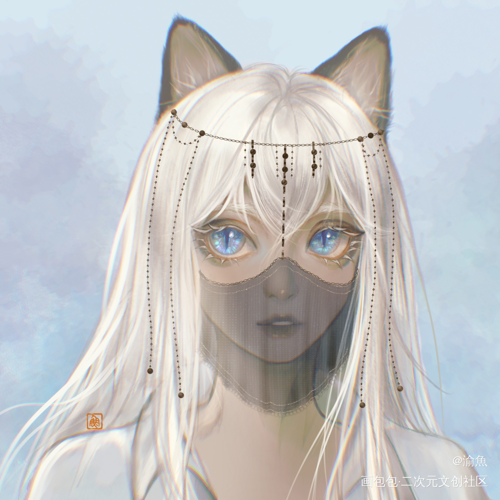 画只美人小哑巴猫猫_厚涂半厚涂头像练习头像摸鱼板绘绘画oc绘画作品