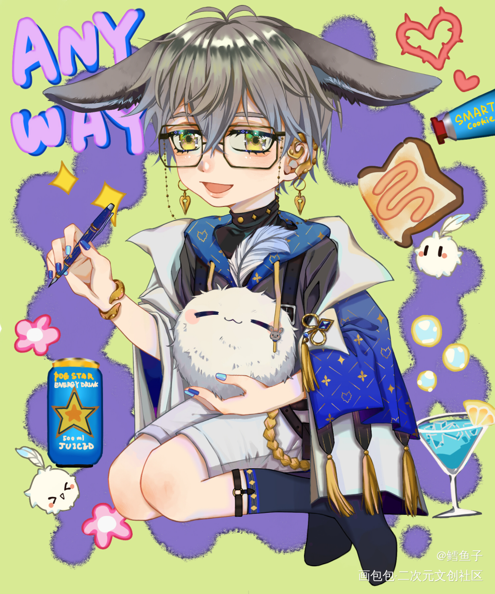 衣服蓝的甜心_Q版同人luxiemikeeveland绘画作品