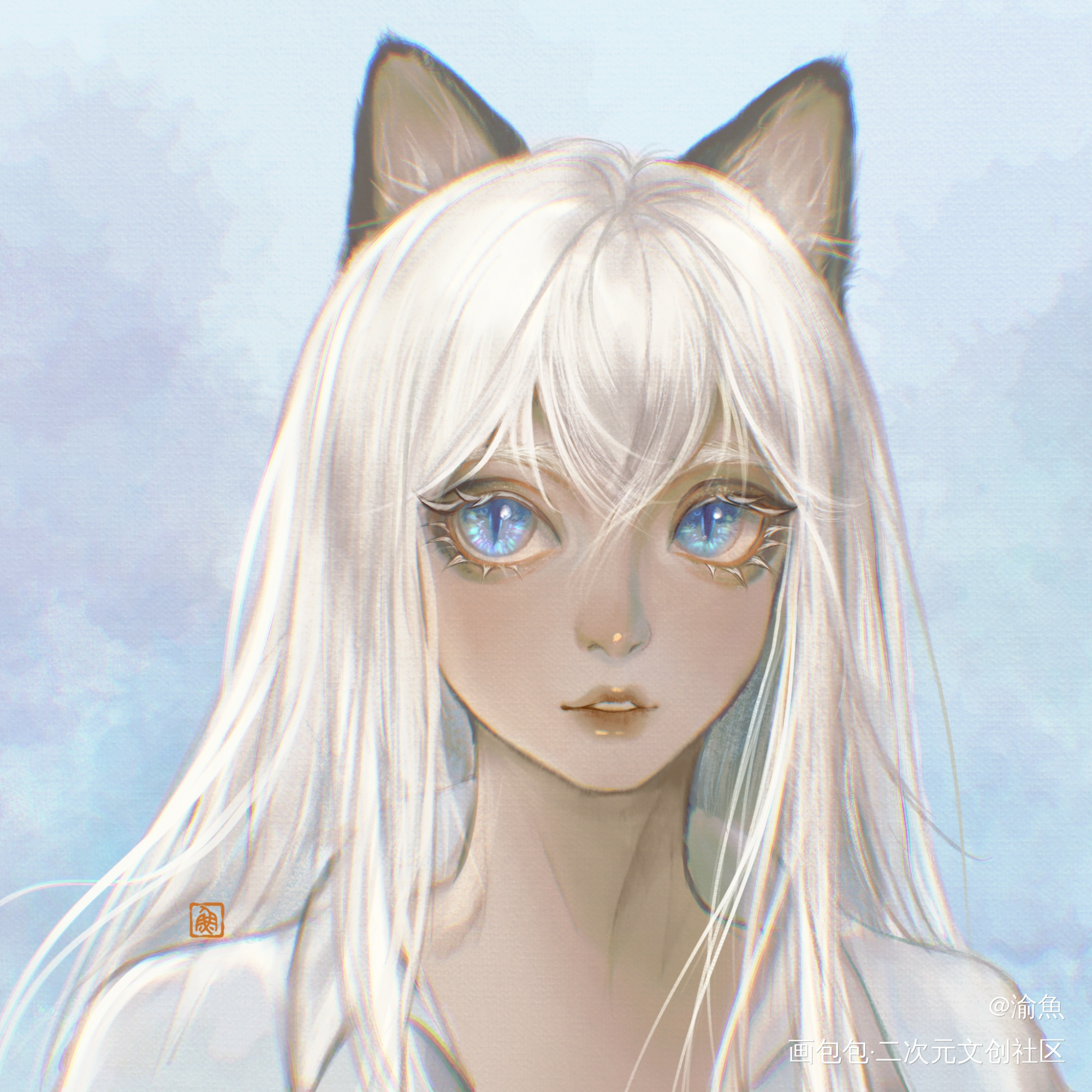 画只美人小哑巴猫猫_厚涂半厚涂头像练习头像摸鱼板绘绘画oc绘画作品
