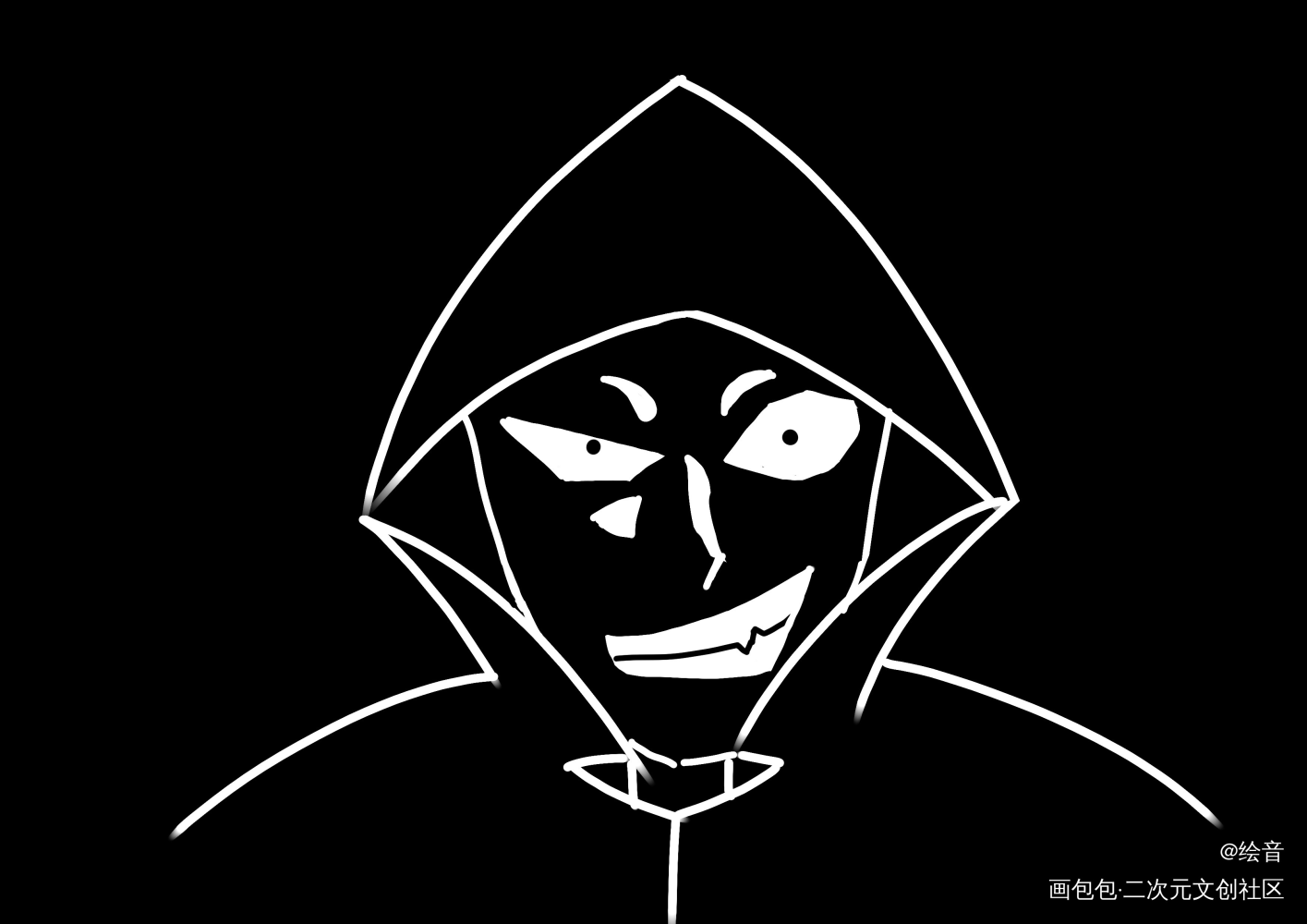 给小黑带顶帽子_名侦探柯南出来吧黑衣人黑白简笔摸鱼页绘画作品