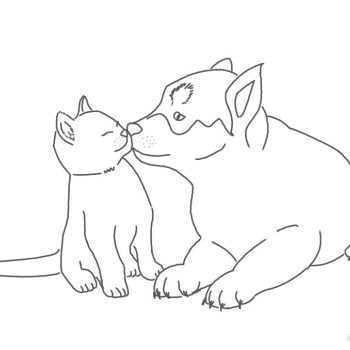 白猫咪亲亲_二哈和他的白猫师尊燃晚狗狗猫猫黑白简笔摸鱼页绘画作品