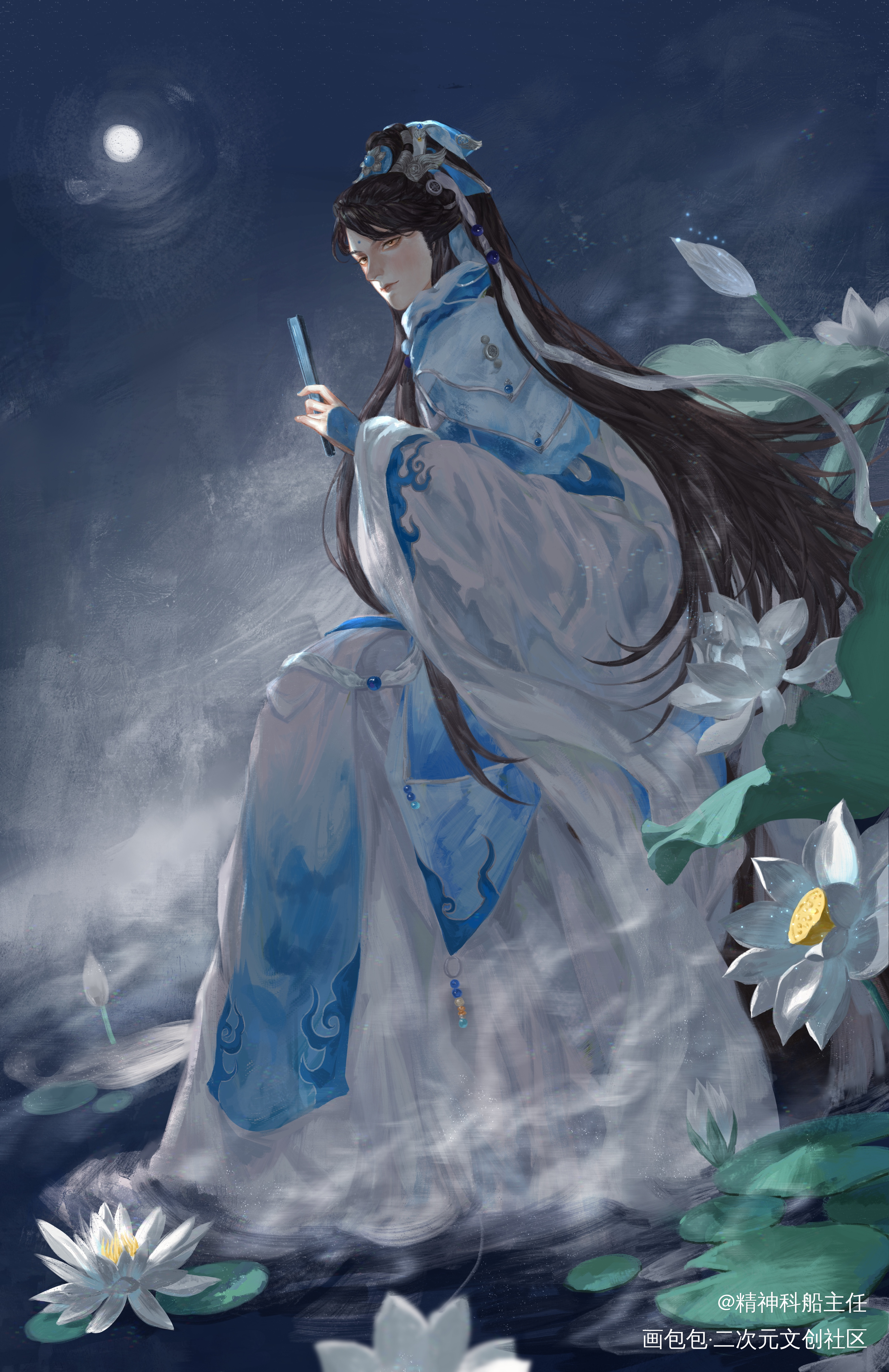 如莲华在水_霹雳布袋戏素还真解锋镝古风插画绘画绘画作品