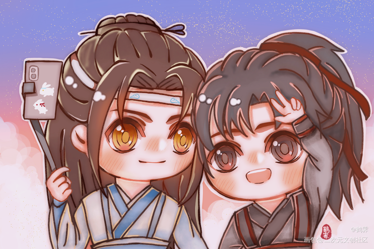 忘羡~_魔道祖师忘羡蓝忘机，魏无羡蓝忘机魏无羡魏无羡蓝忘机Q版魔道祖师Q版绘画作品