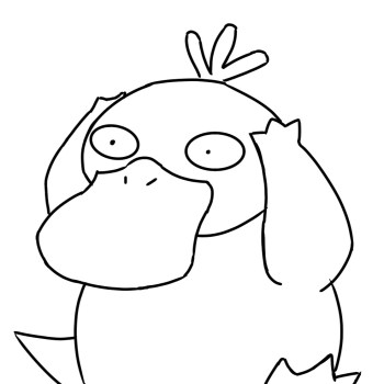 可达鸭眉头一皱,两手一抱_神奇宝贝宝可梦黑白简笔圆珠笔摸鱼页绘画