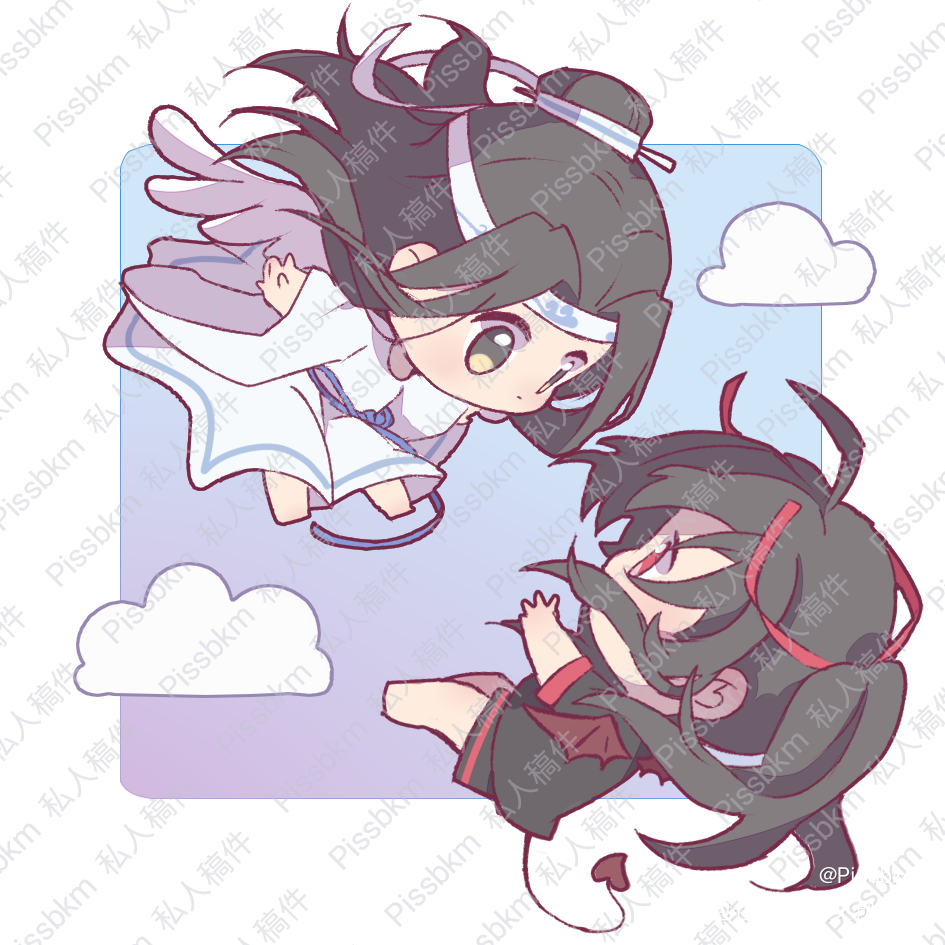 天使叽恶魔羡_魔道祖师忘羡Q版约稿绘画作品