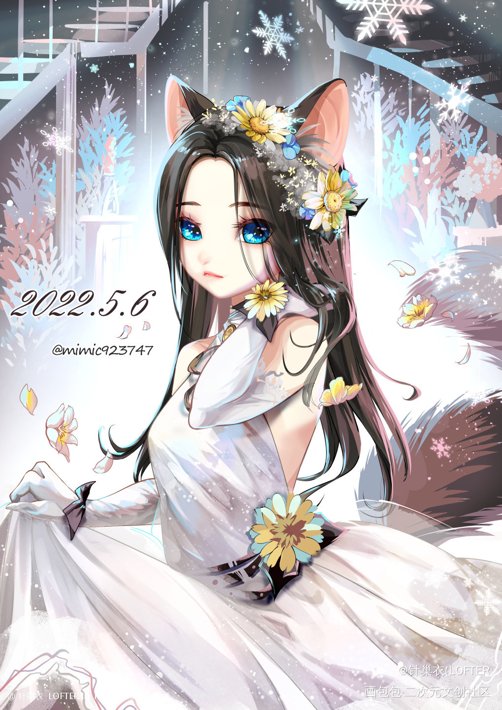 Ragdoll布偶猫女孩_兽耳少女插画谁能不爱大美人动物拟人板绘绘画原创oc绘画作品