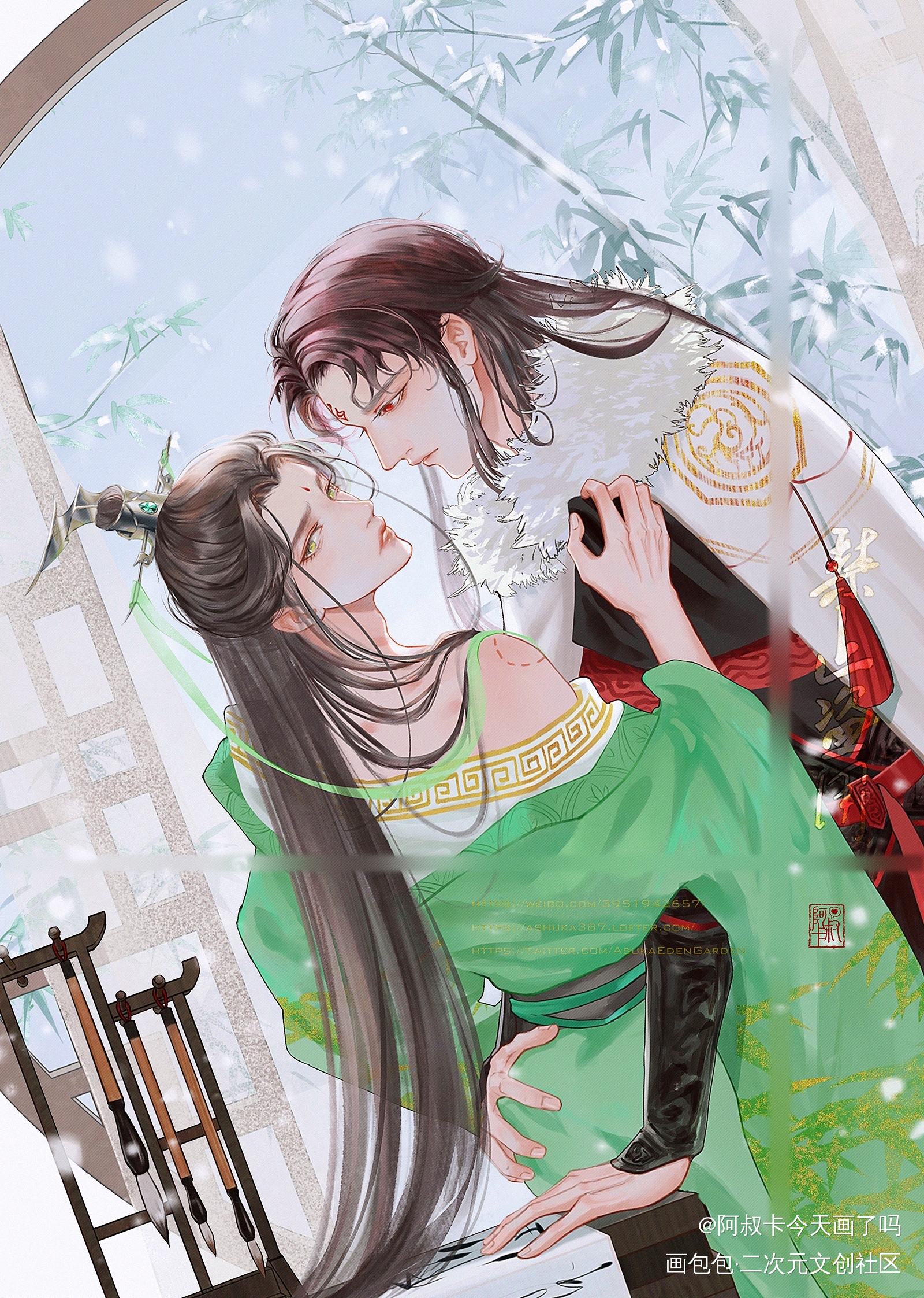 冰秋贴贴_人渣反派自救系统冰秋沈清秋洛冰河古风墨香铜臭绘画作品