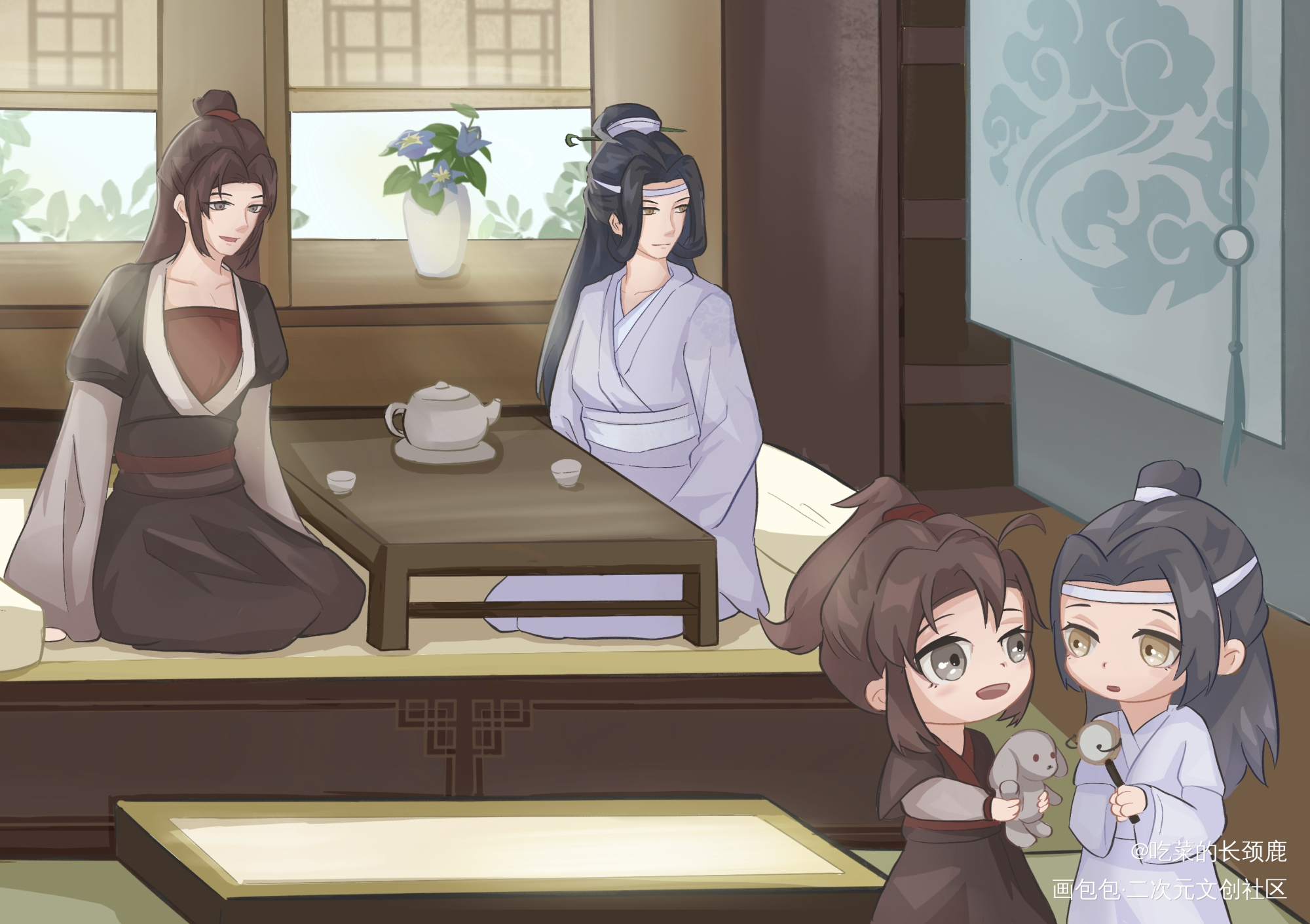 母亲节快乐_魔道祖师忘羡蓝忘机魏无羡蓝忘机魏无羡平涂Q版母亲节绘画作品
