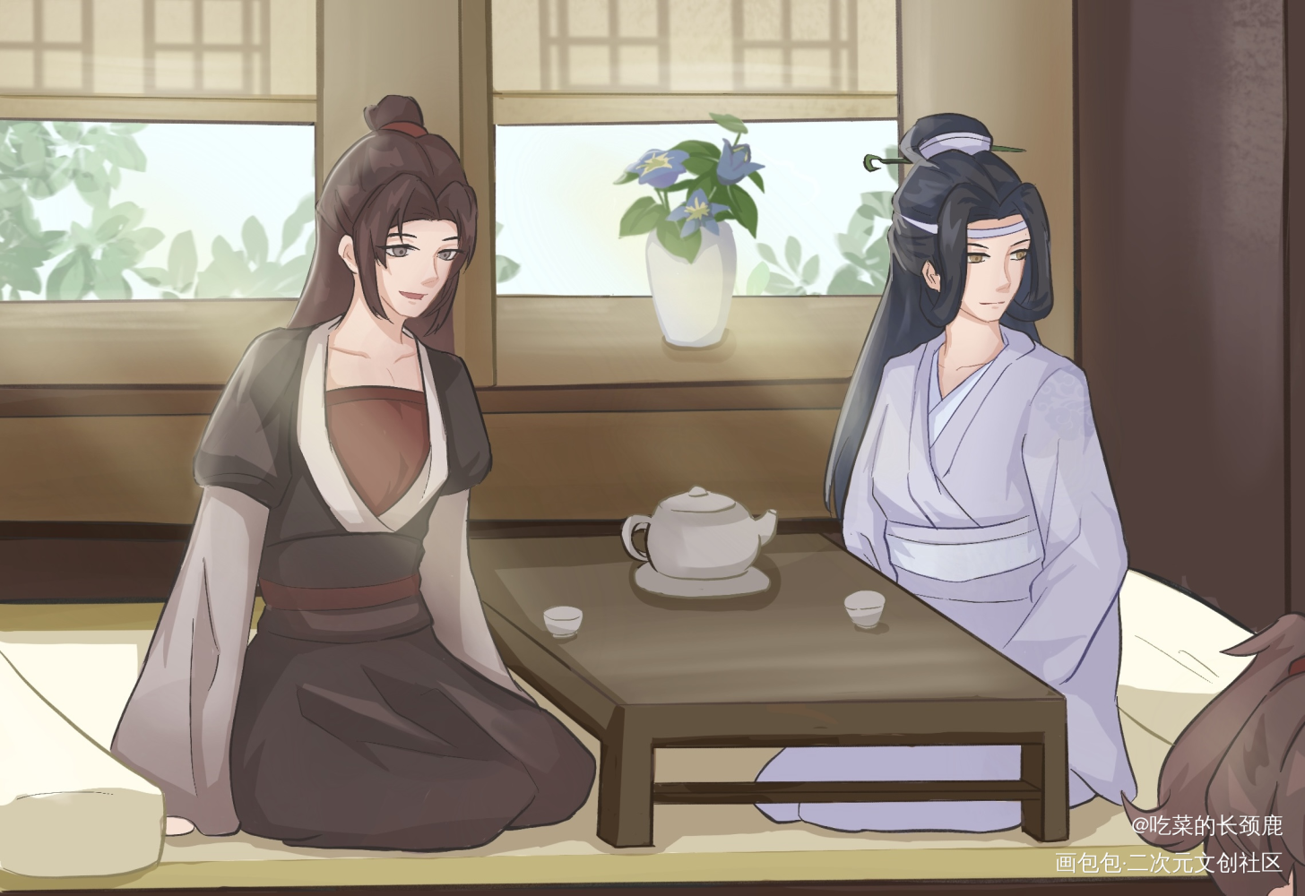 母亲节快乐_魔道祖师忘羡蓝忘机魏无羡蓝忘机魏无羡平涂Q版母亲节绘画作品