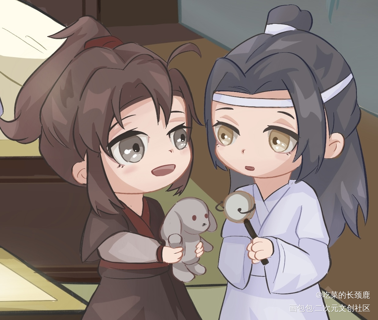 母亲节快乐_魔道祖师忘羡蓝忘机魏无羡蓝忘机魏无羡平涂Q版母亲节绘画作品