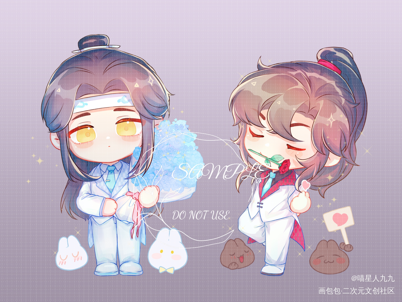 蓝湛娶羡媳妇儿_魔道祖师忘羡Q版约稿绘画作品