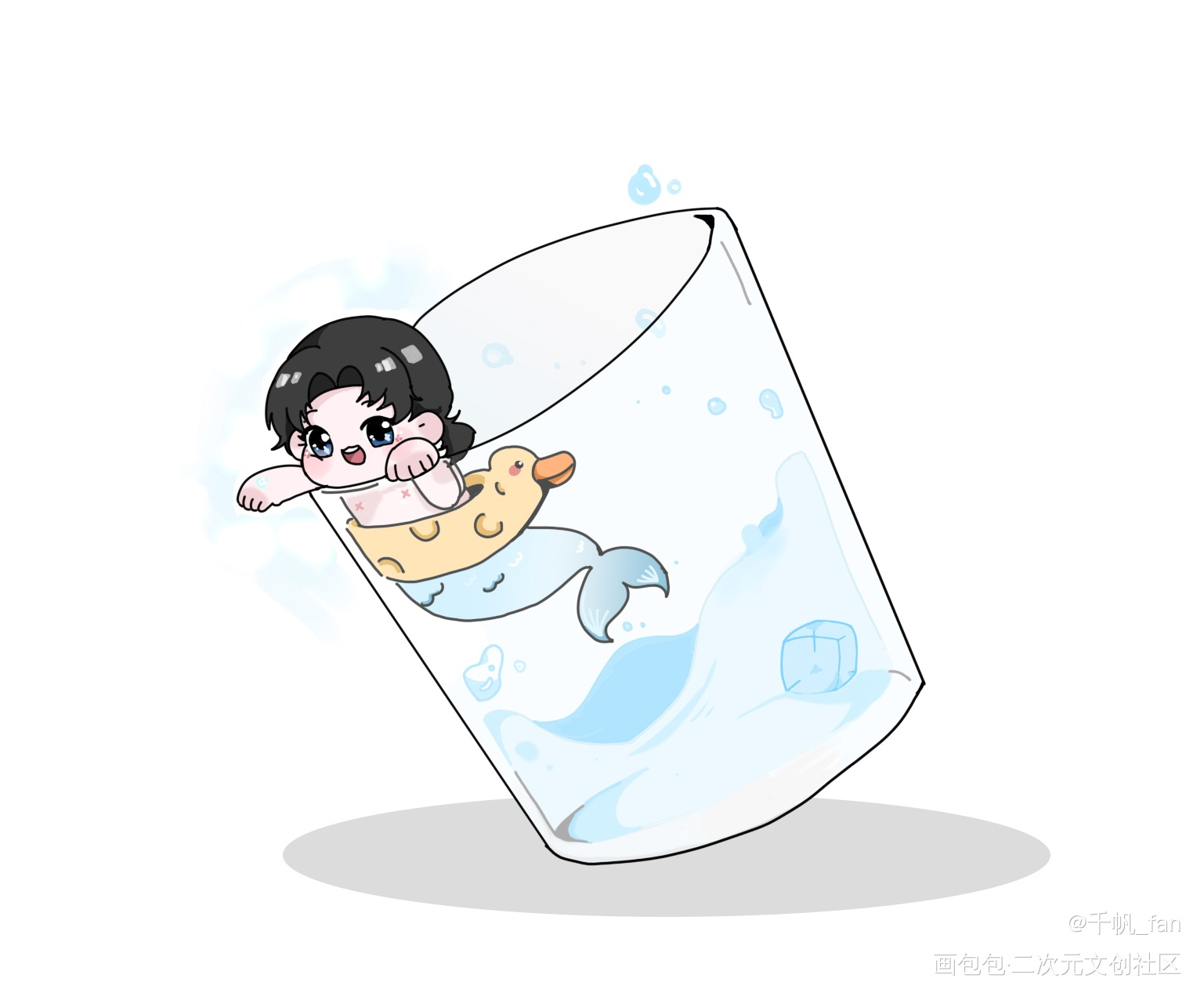 一杯池_不要在垃圾桶里捡男朋友池小池板绘涂q版骑鲸南去绘画作品