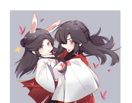 花花抱怜兔_绘画作品