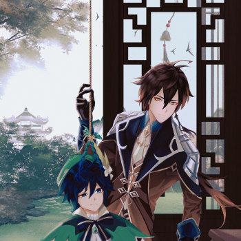 悬梁刺股哈哈哈_原神钟离温迪绘画作品