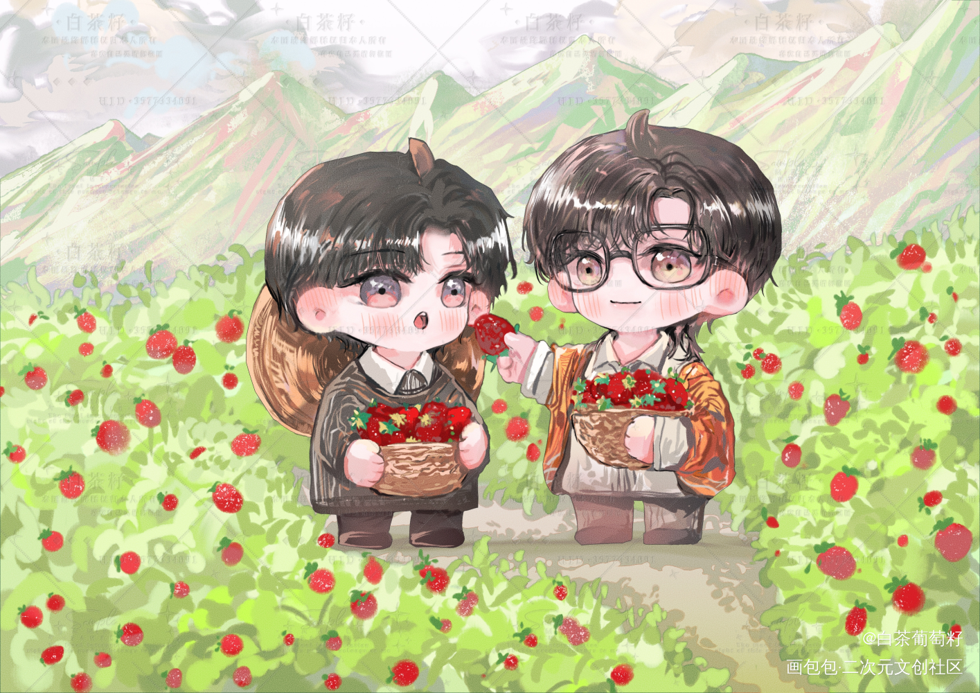 【约稿展示】两A草莓园篇_两A相逢必有一O绘画作品