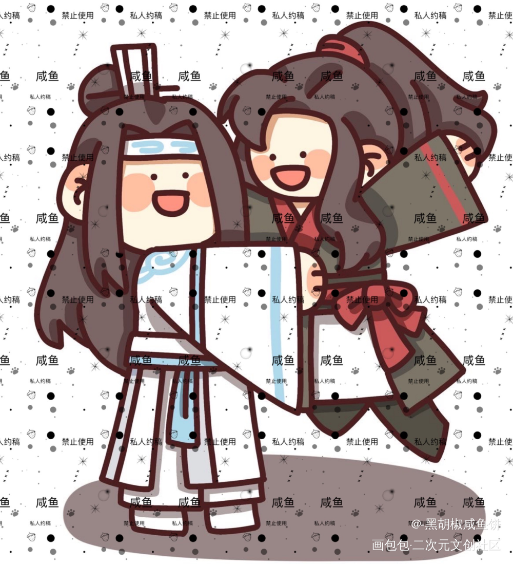 蓝忘机的臂力可不是白练的_魔道祖师忘羡蓝忘机魏无羡绘画作品