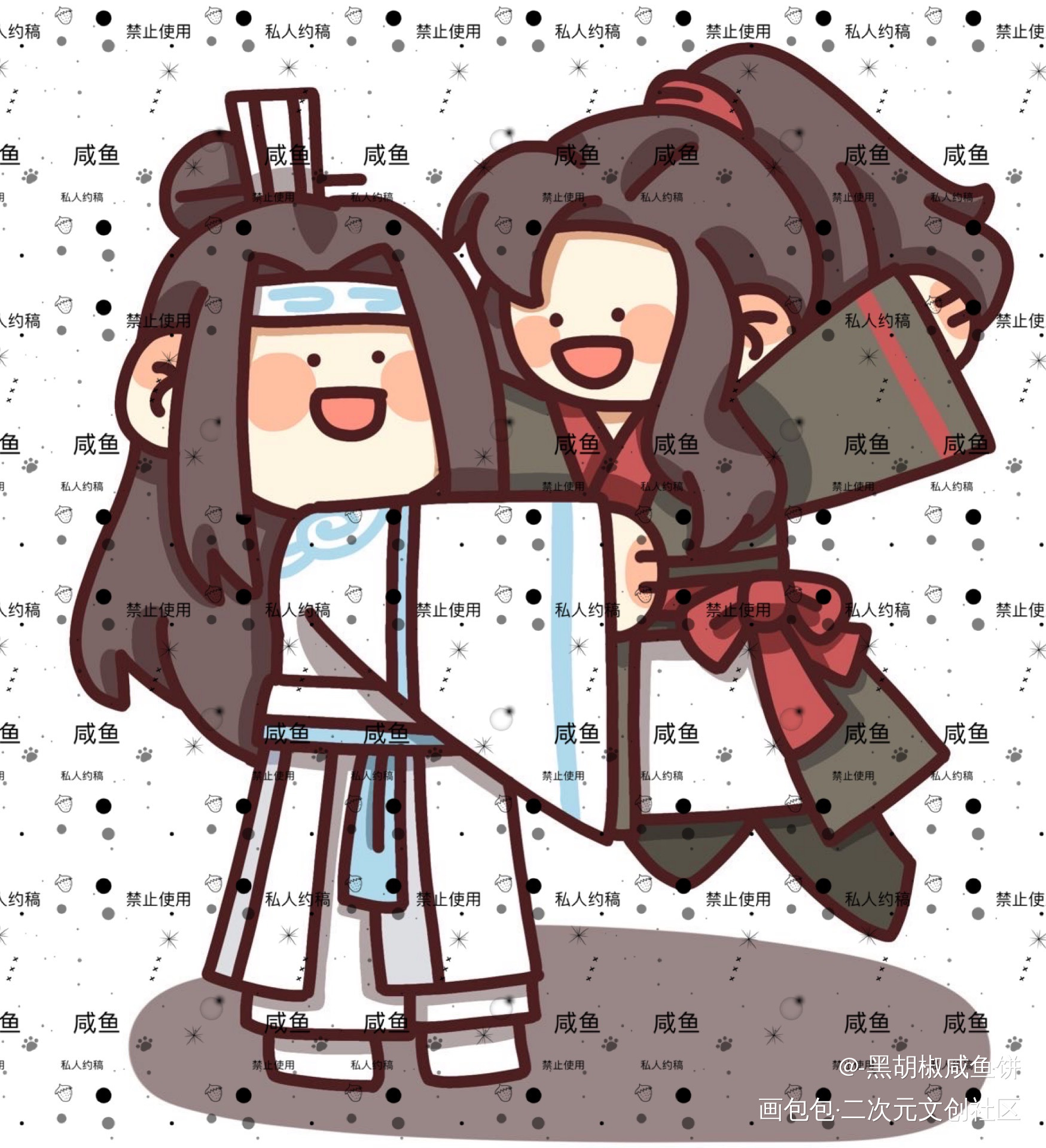 蓝忘机的臂力可不是白练的_魔道祖师忘羡蓝忘机魏无羡绘画作品