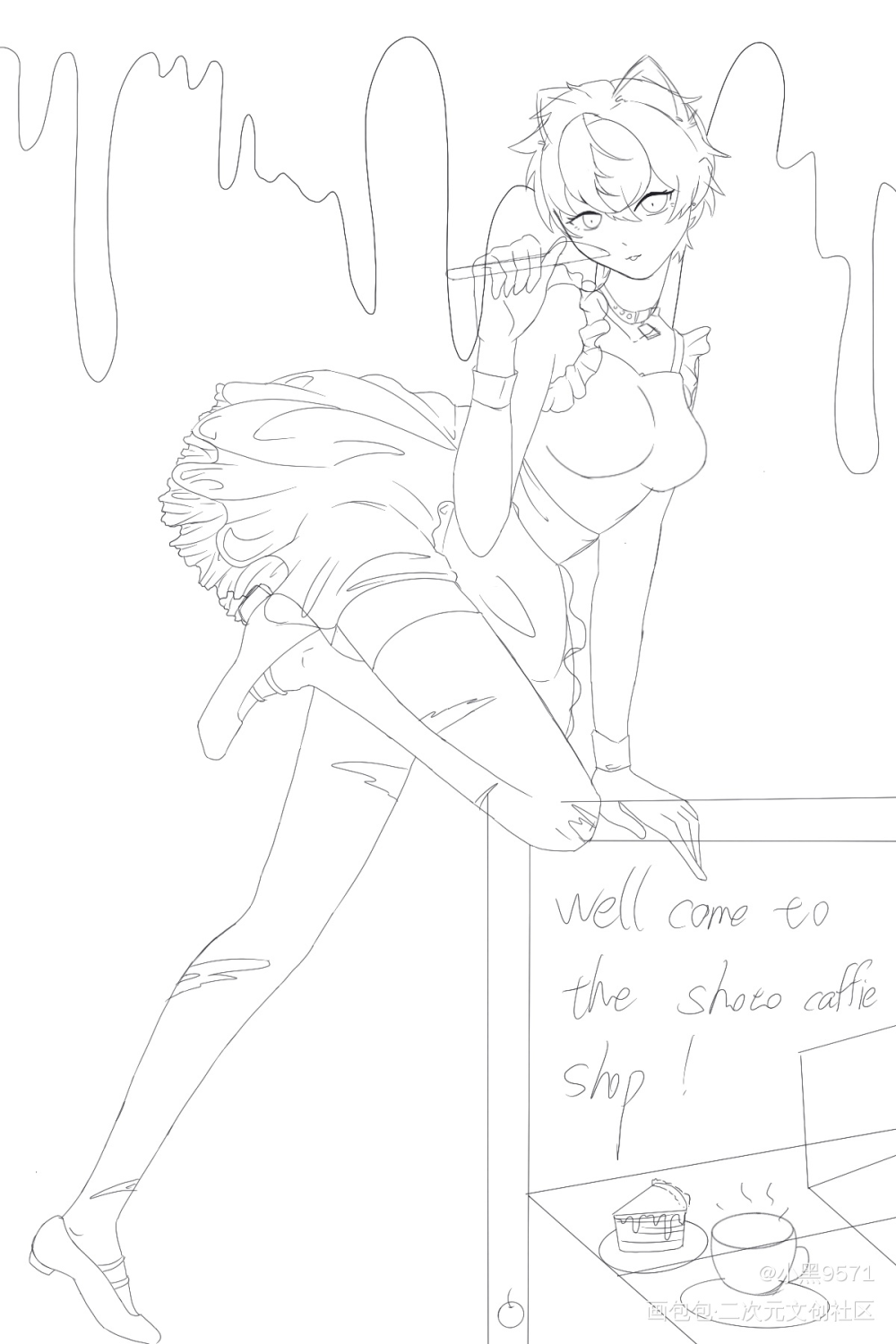 草稿_虚拟主播线稿shoto指绘绘画作品
