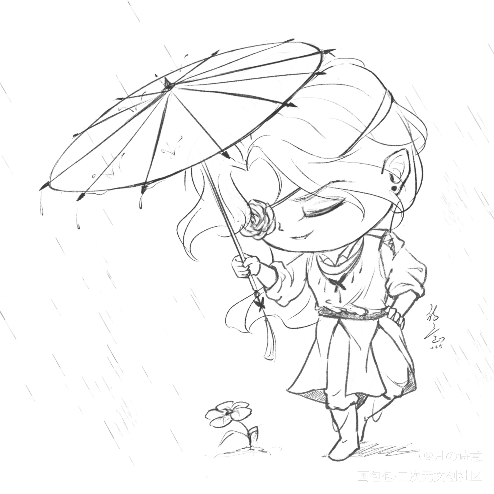 血雨探花_天官赐福花怜花城线稿Q版我要上首推同人摸鱼板绘绘画作品