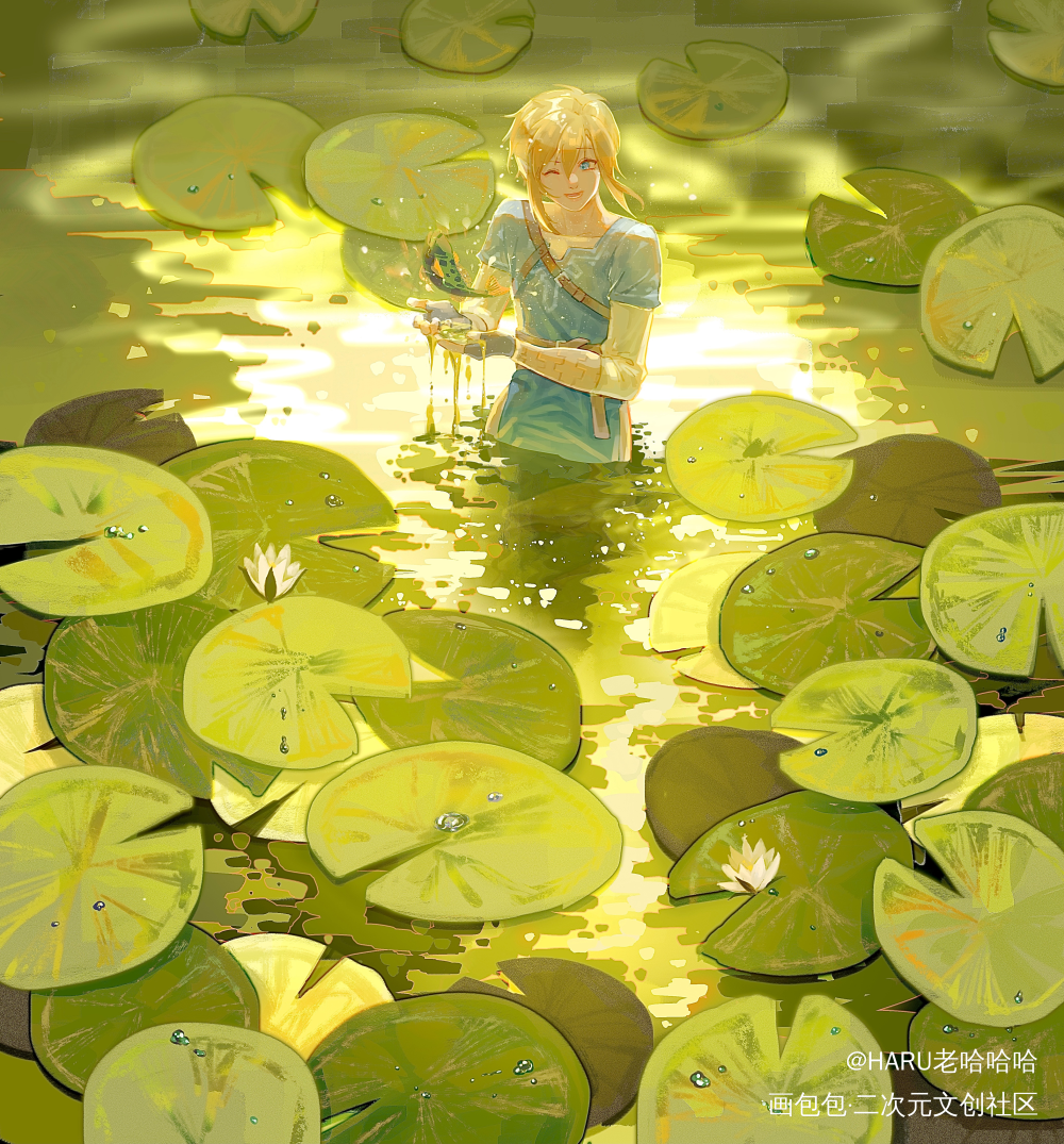 夏日_塞尔达传说林克日系我要上首推插画同人摸鱼板绘绘画作品