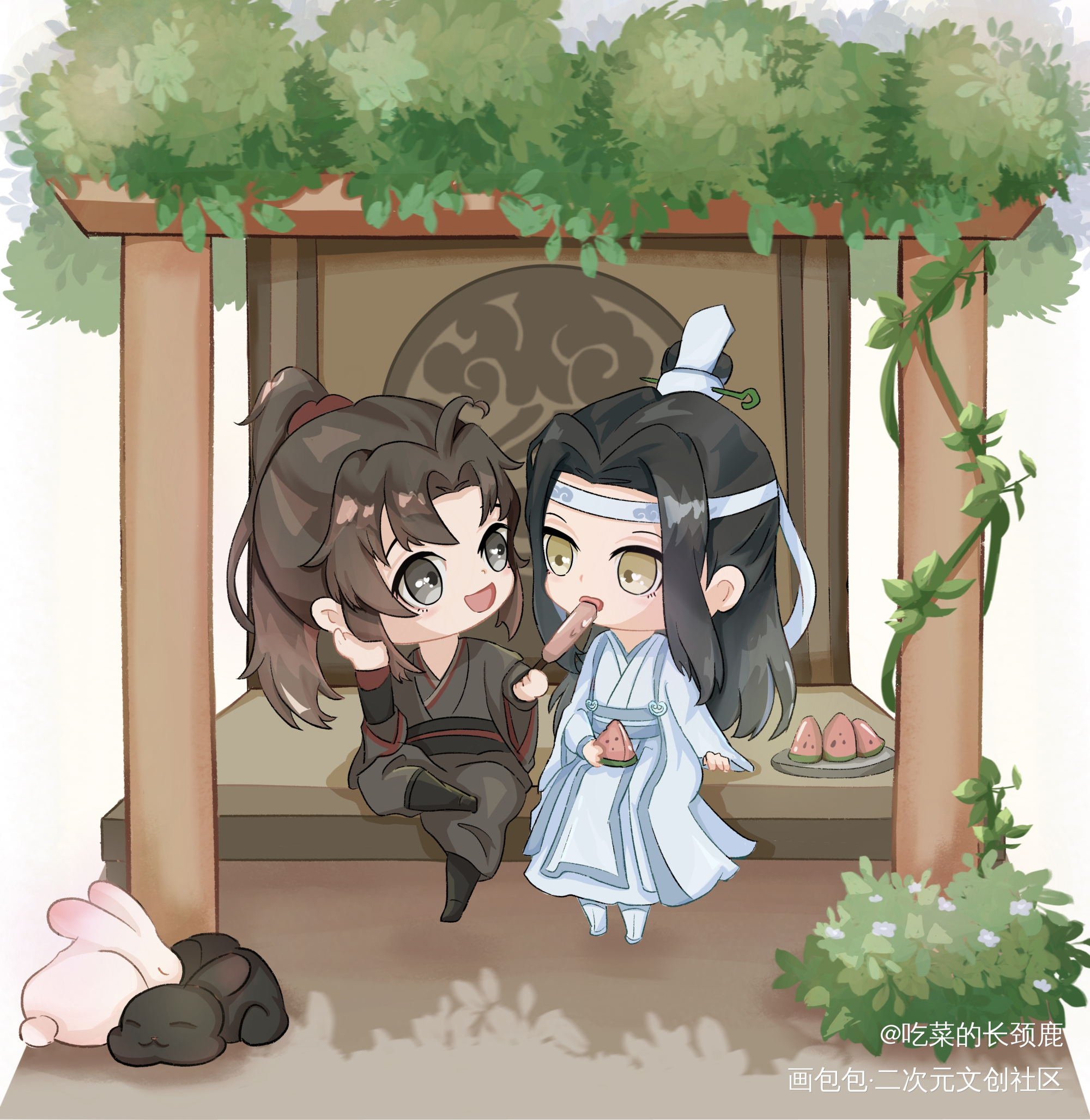 蓝湛，尝尝这个！_魔道祖师忘羡蓝忘机魏无羡蓝忘机魏无羡平涂Q版绘画作品