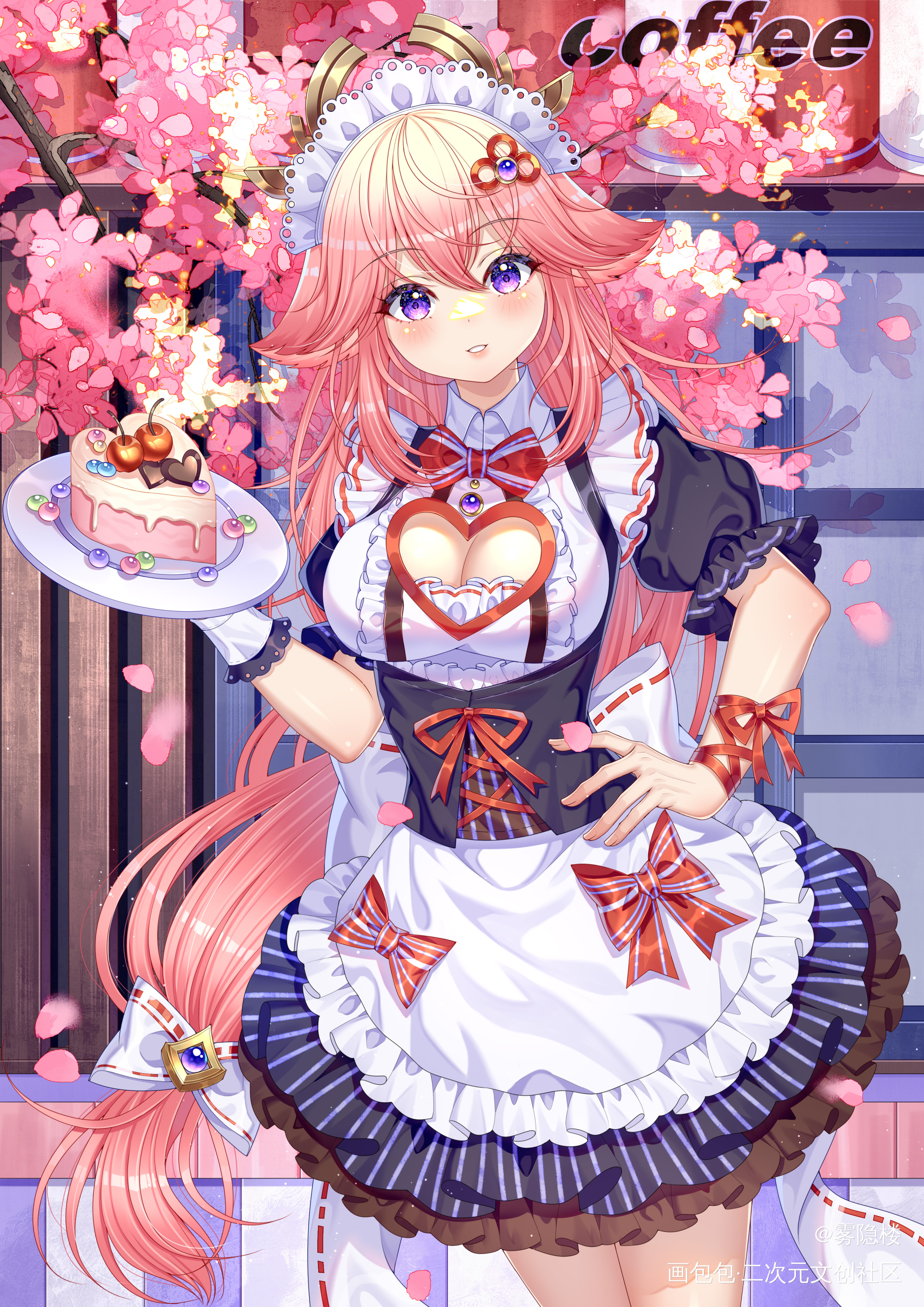 八重神子_原神日系女仆装八重神子绘画作品