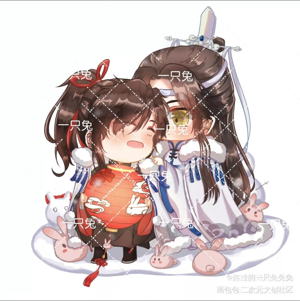 忘羡崽崽过年_魔道祖师忘羡魏无羡蓝忘机绘画作品