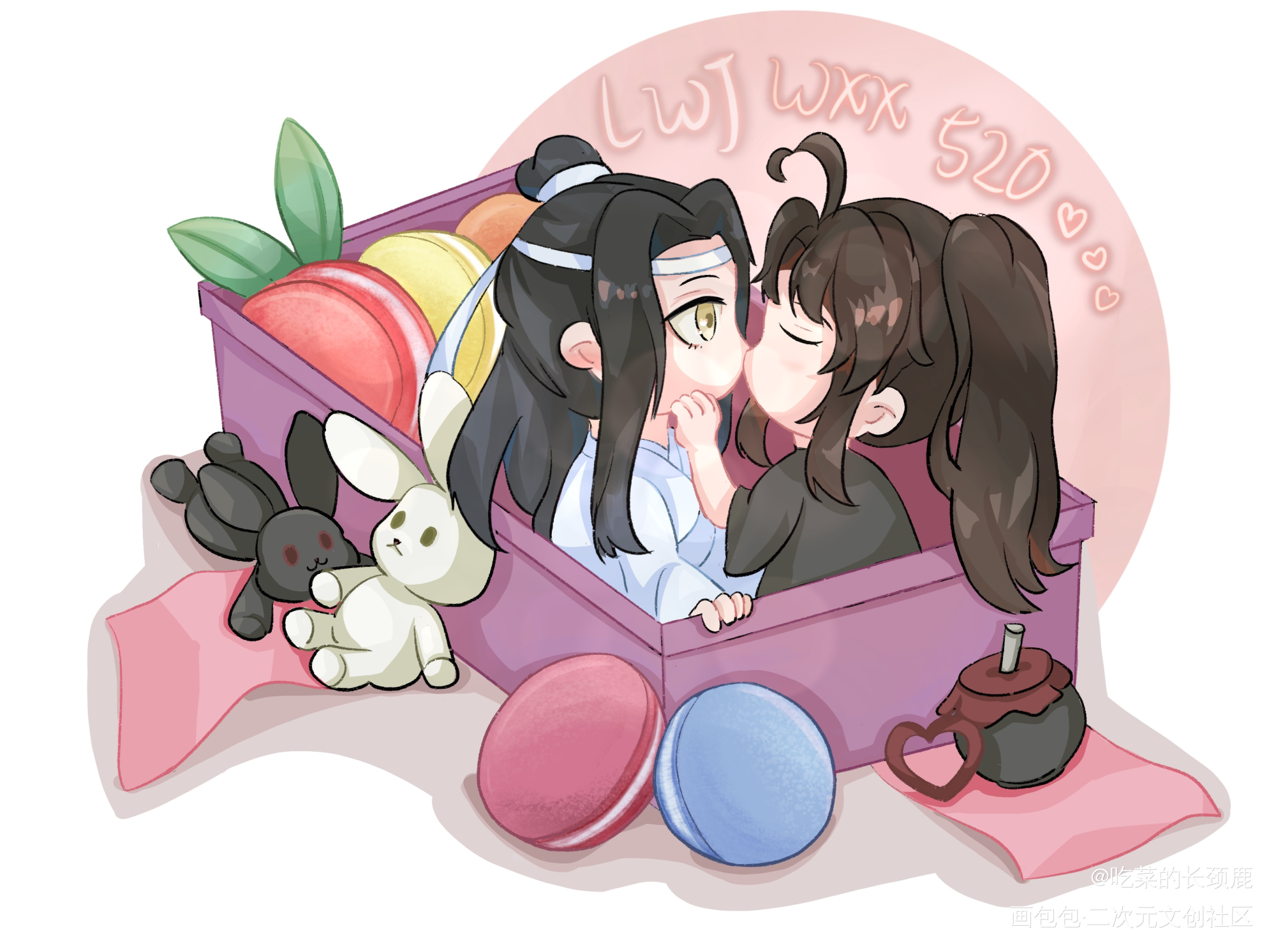 来一盒忘羡贴贴吗_魔道祖师忘羡蓝忘机魏无羡蓝忘机魏无羡平涂Q版绘画作品