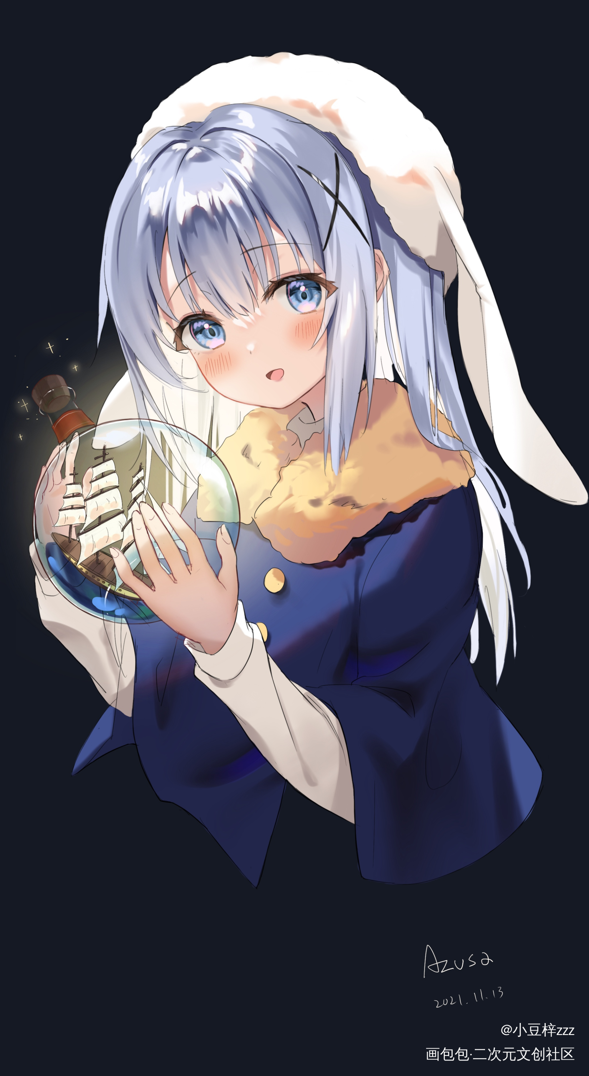 一只香风小兔_香风智乃插画请问您今天要来点兔子吗绘画作品
