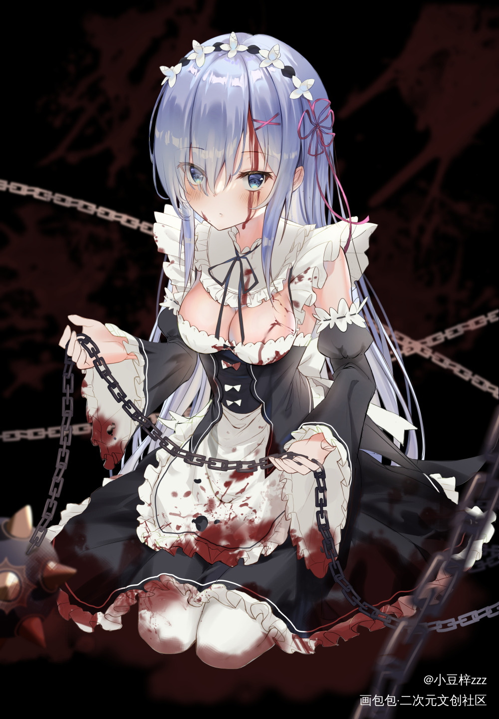 两只蕾姆_Re：从零开始的异世界生活蕾姆插画绘画作品