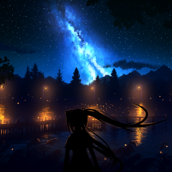 落九天_日系风景星空初音miku原创绘画作品