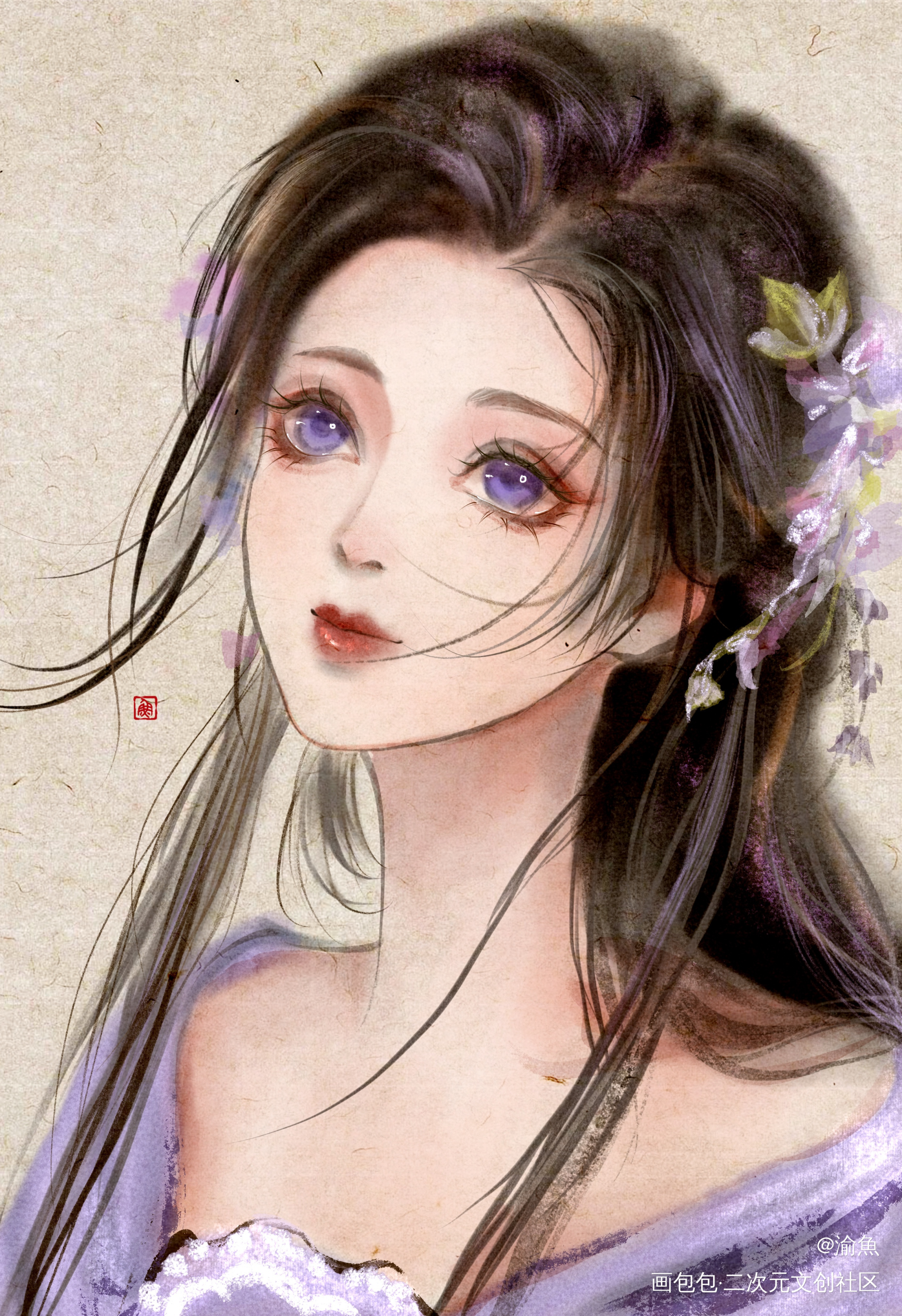 水墨风古风小姐姐_水墨古风厚涂头像求约稿摸鱼板绘绘画绘画作品