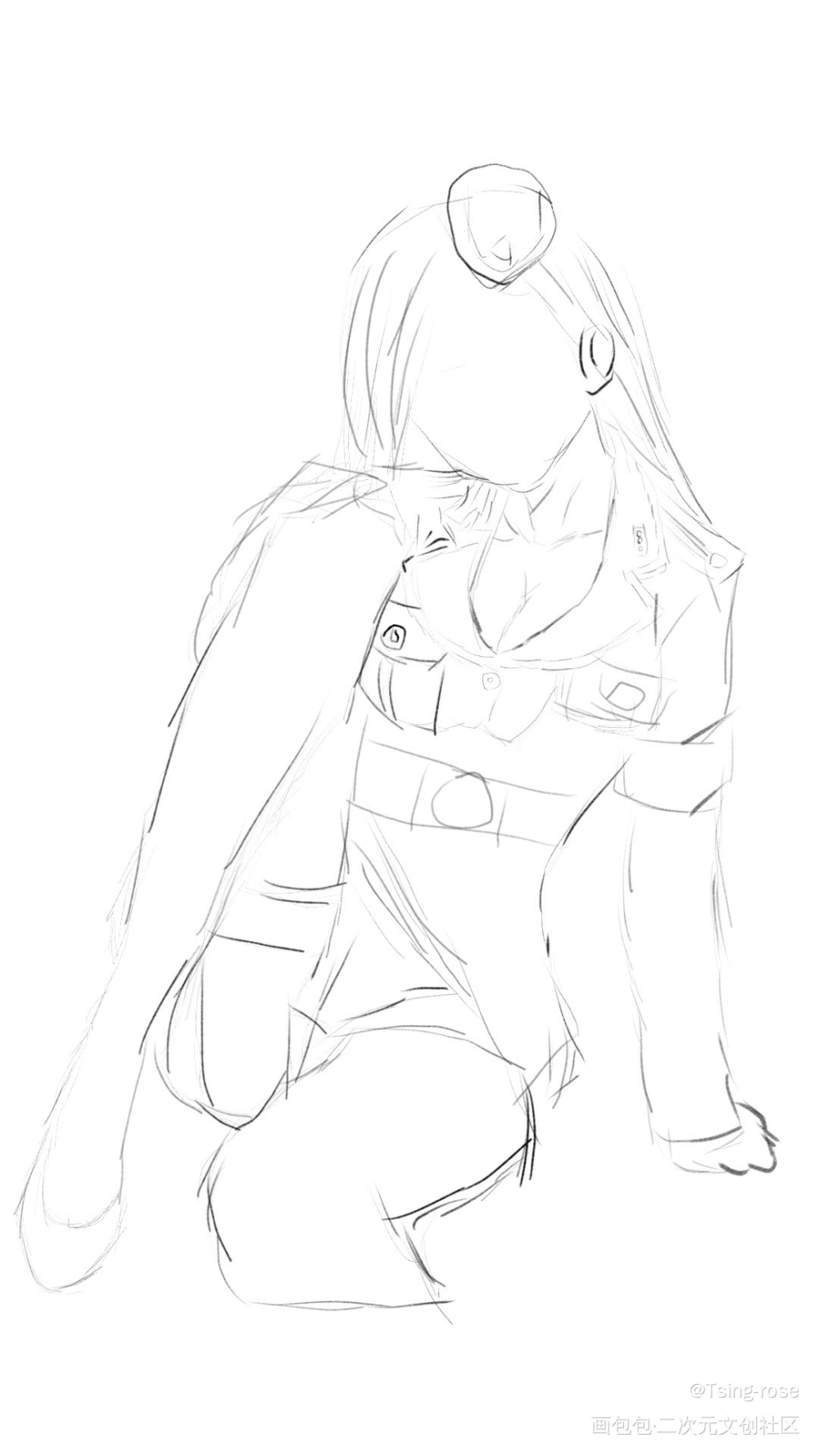 制服美女_铅笔摸鱼页绘画作品