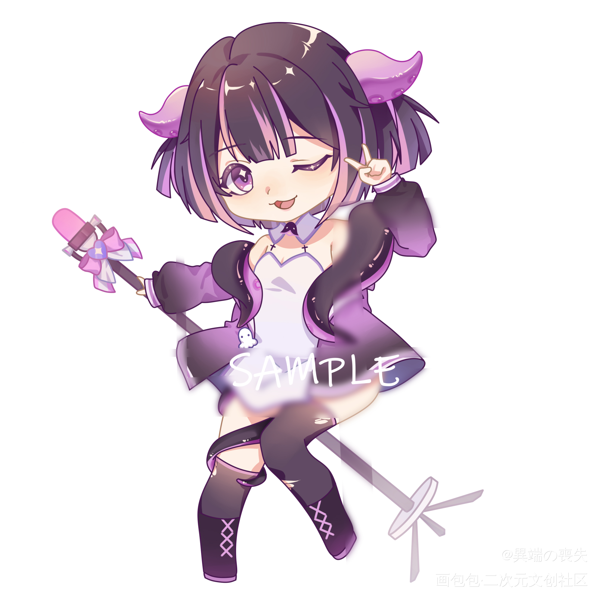 深夜稿图_立绘Q版蕾莉亚lyriaVUP稿件绘画作品