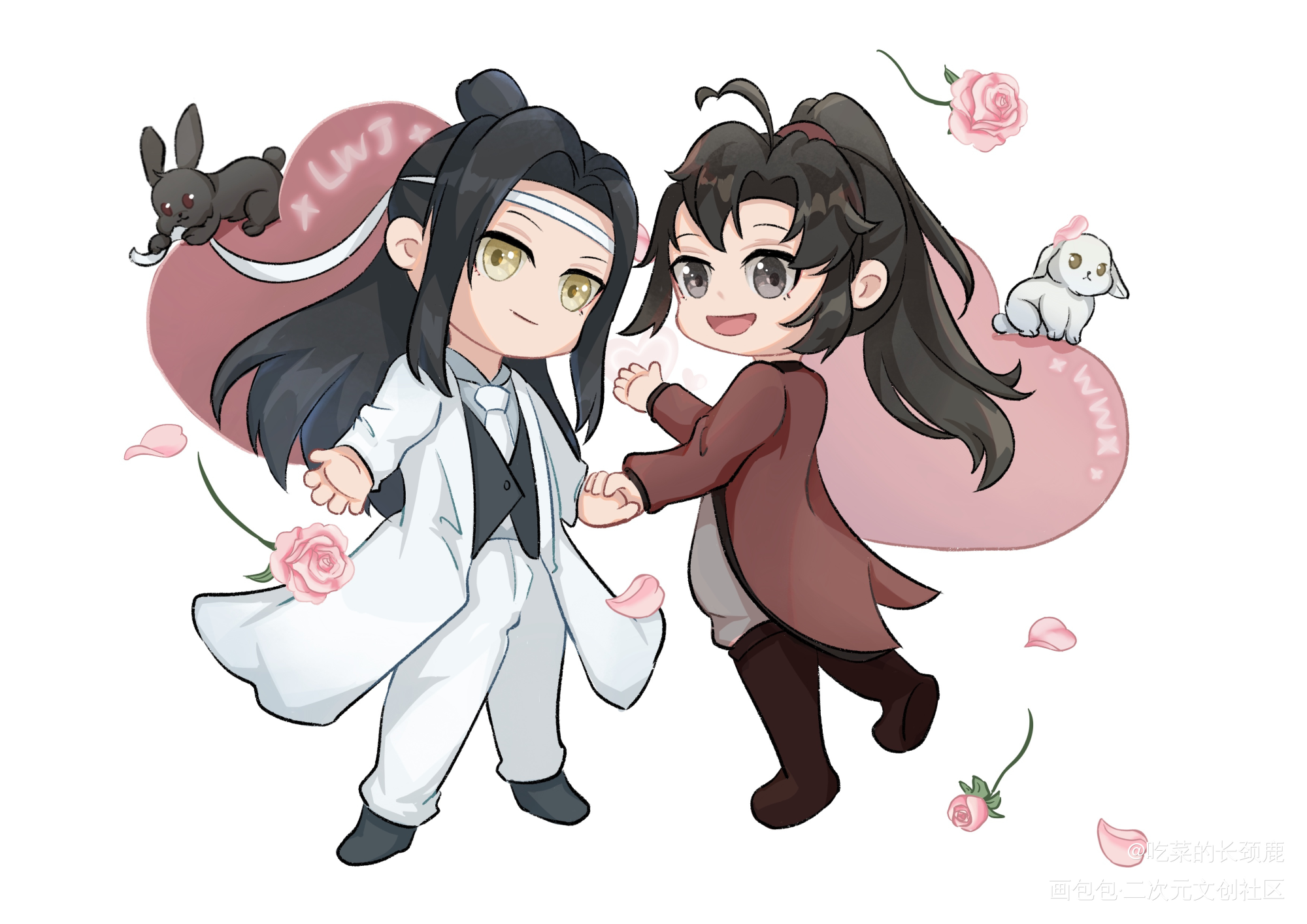 忘羡520快乐_魔道祖师忘羡蓝忘机魏无羡蓝忘机魏无羡平涂Q版墨香铜臭绘画作品