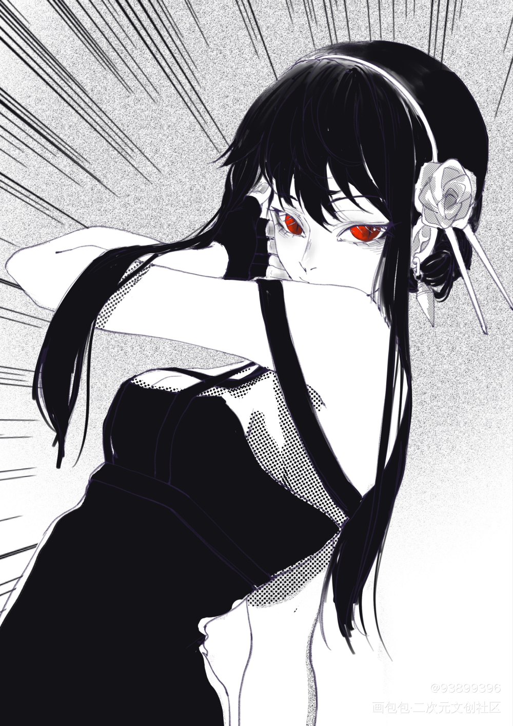 间谍过家家  约尔_间谍过家家黑白简笔摸鱼页同人约尔黑白插画绘画作品
