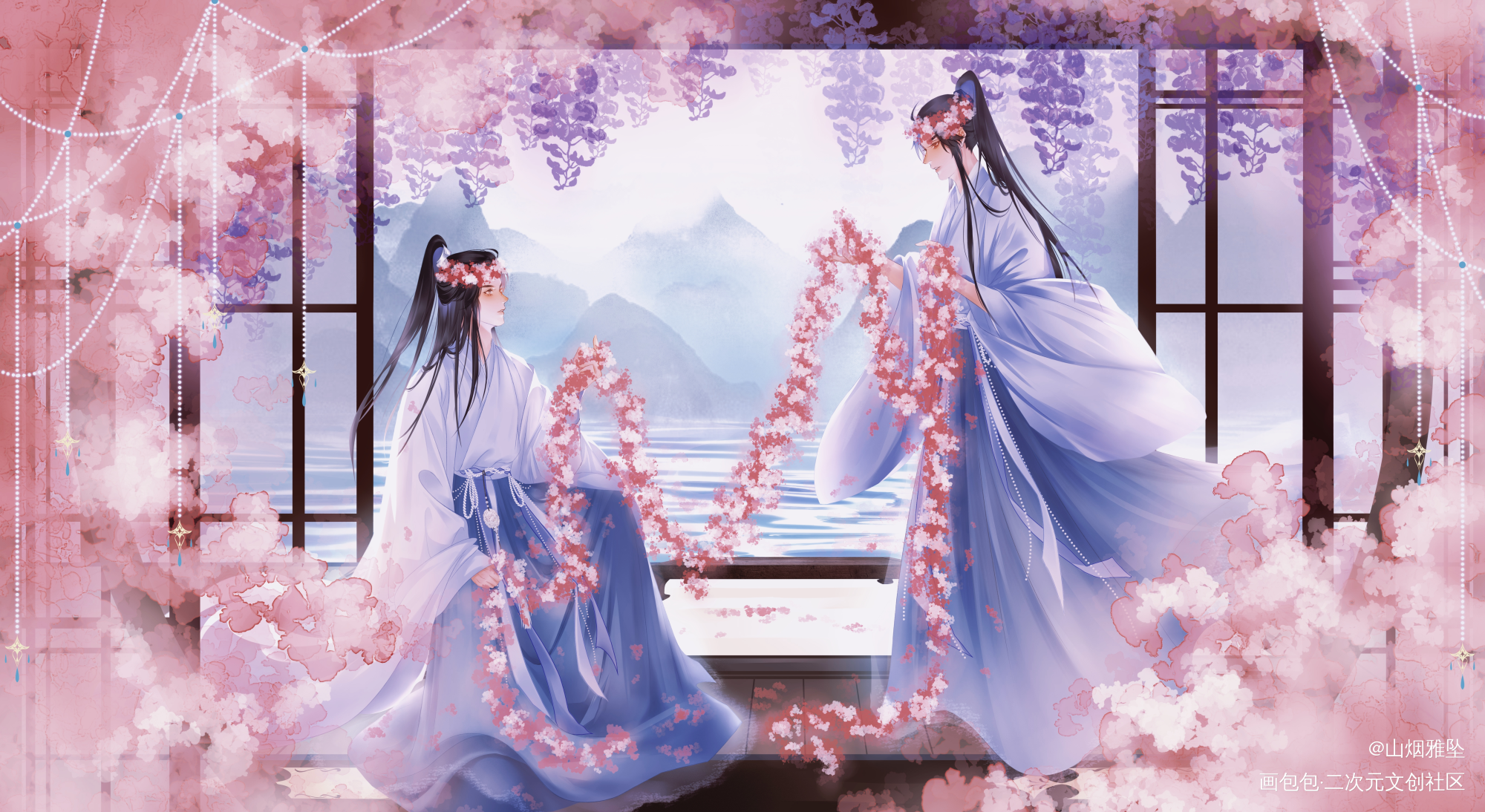 辫花花的燃晚小情侣_二哈和他的白猫师尊燃晚墨燃楚晚宁绘画作品