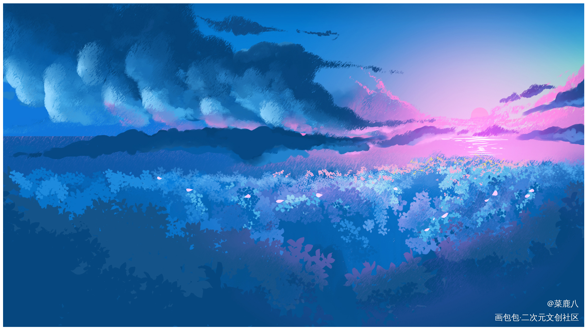 【日常不会画画】_厚涂云朵云场景插画风景板绘插画板绘绘画作品