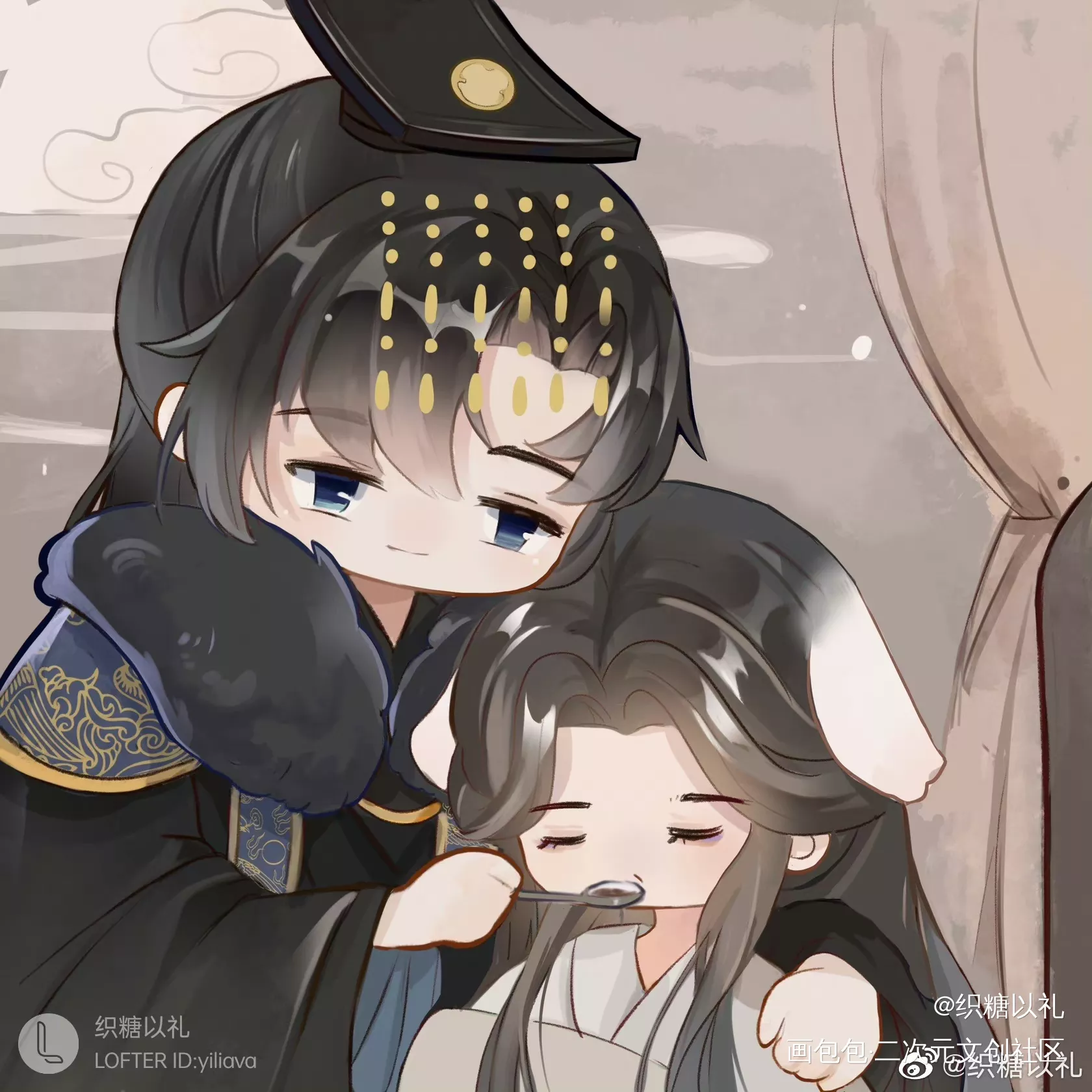 晚宁 ——乖 把药喝了 喝了_二哈和他的白猫师尊燃晚墨燃楚晚宁楚晚宁墨燃墨燃楚晚宁Q版绘画作品